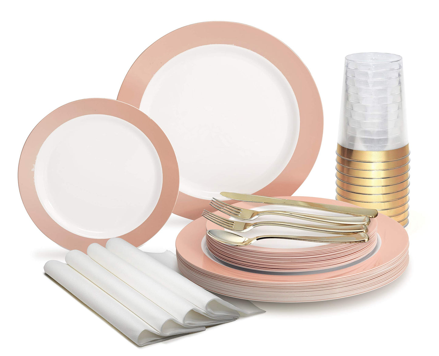 " OCCASIONS " 320 Piece set (40 Guests)-Wedding Party Disposable Plastic Plate Set -40 x 10.5'' + 40 x 7.5'' +Silverware+Cups+Napkins (Rio in White