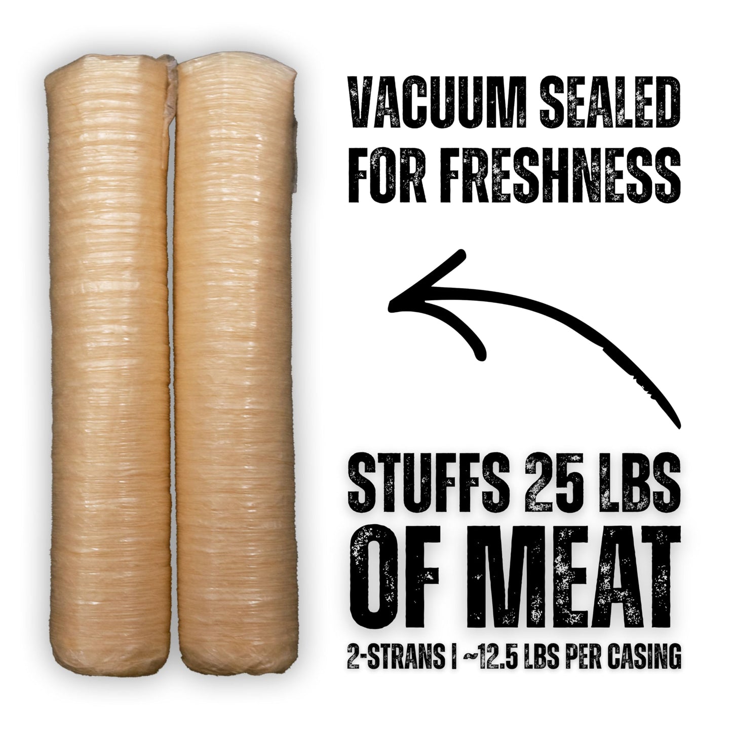 Bearded Butchers 32mm Fresh Edible Beef Collagen Casings (2-Pack) - Holds 25lbs of Meat - For Bratwurst, Italian Sausage & Chorizo - Vacuum Sealed