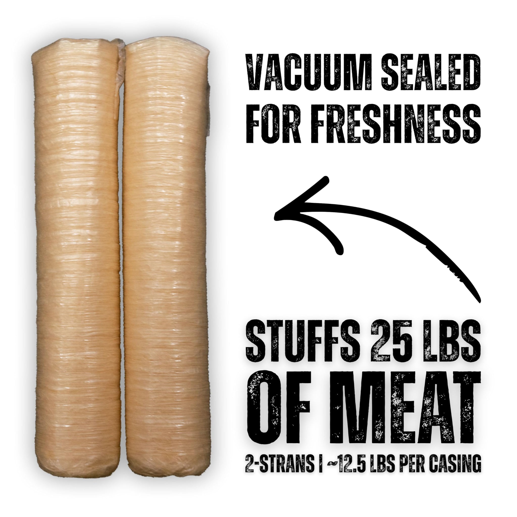 Bearded Butchers 32mm Fresh Edible Beef Collagen Casings (2-Pack) - Holds 25lbs of Meat - For Bratwurst, Italian Sausage & Chorizo - Vacuum Sealed