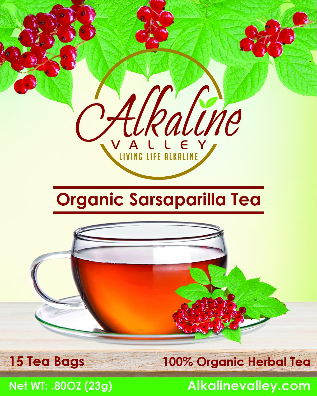 Sarsaparilla Tea - 100% Organic and Alkaline - 15 Unbleached/Chemical-Free Sarsaparilla Tea Bags - Caffeine-Free, No GMO