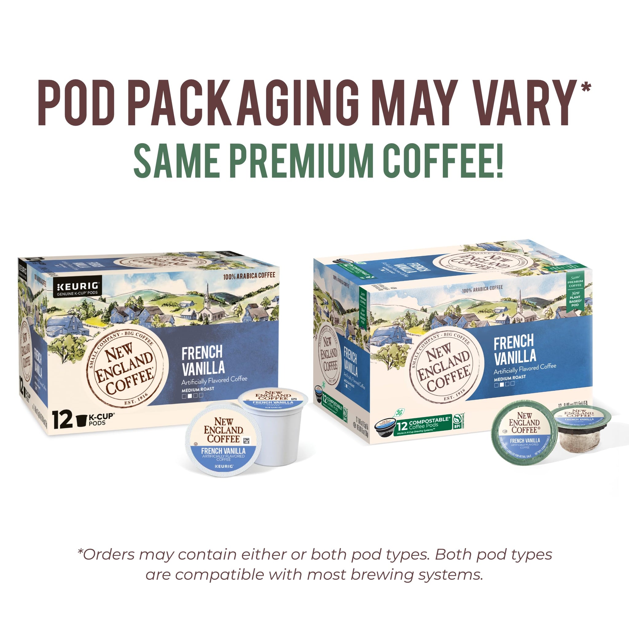 New England Coffee French Vanilla Medium Roast Single Serve Pods, 12ct Box (Pack of 1)