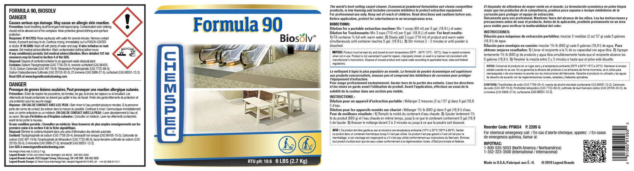 Chemspec C-PF906 Formula 90 BioSolv, Professional Carpet Cleaning Detergent, Quick Dissolving Powder, Fresh Citrus Scent, 1-6 lb jar