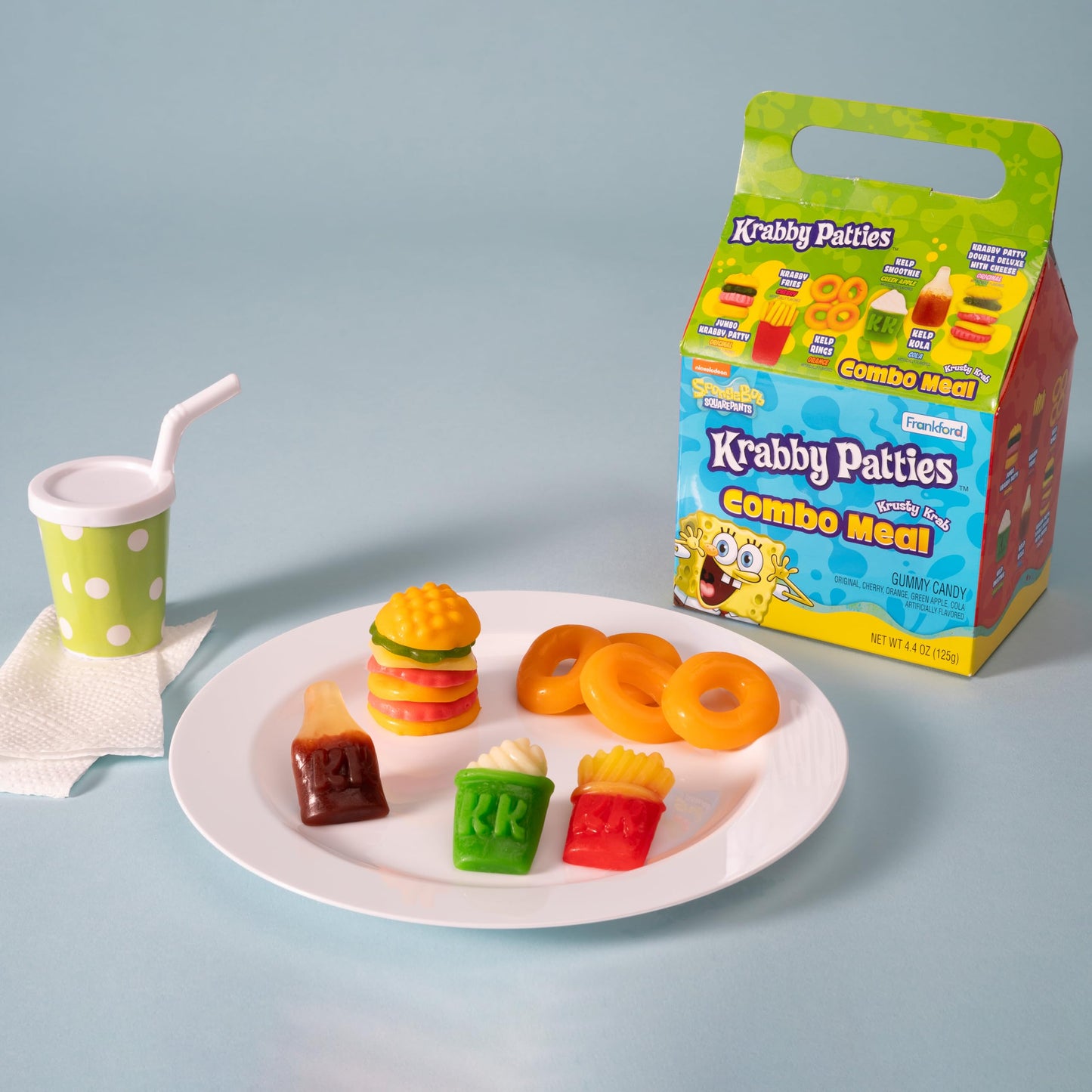 SpongeBob Squarepants Krabby Patties Gummy Candy Combo Meal, 6pk, Each Box Includes Individually wrapped Krabby Patty Burgers, 26.4oz Total