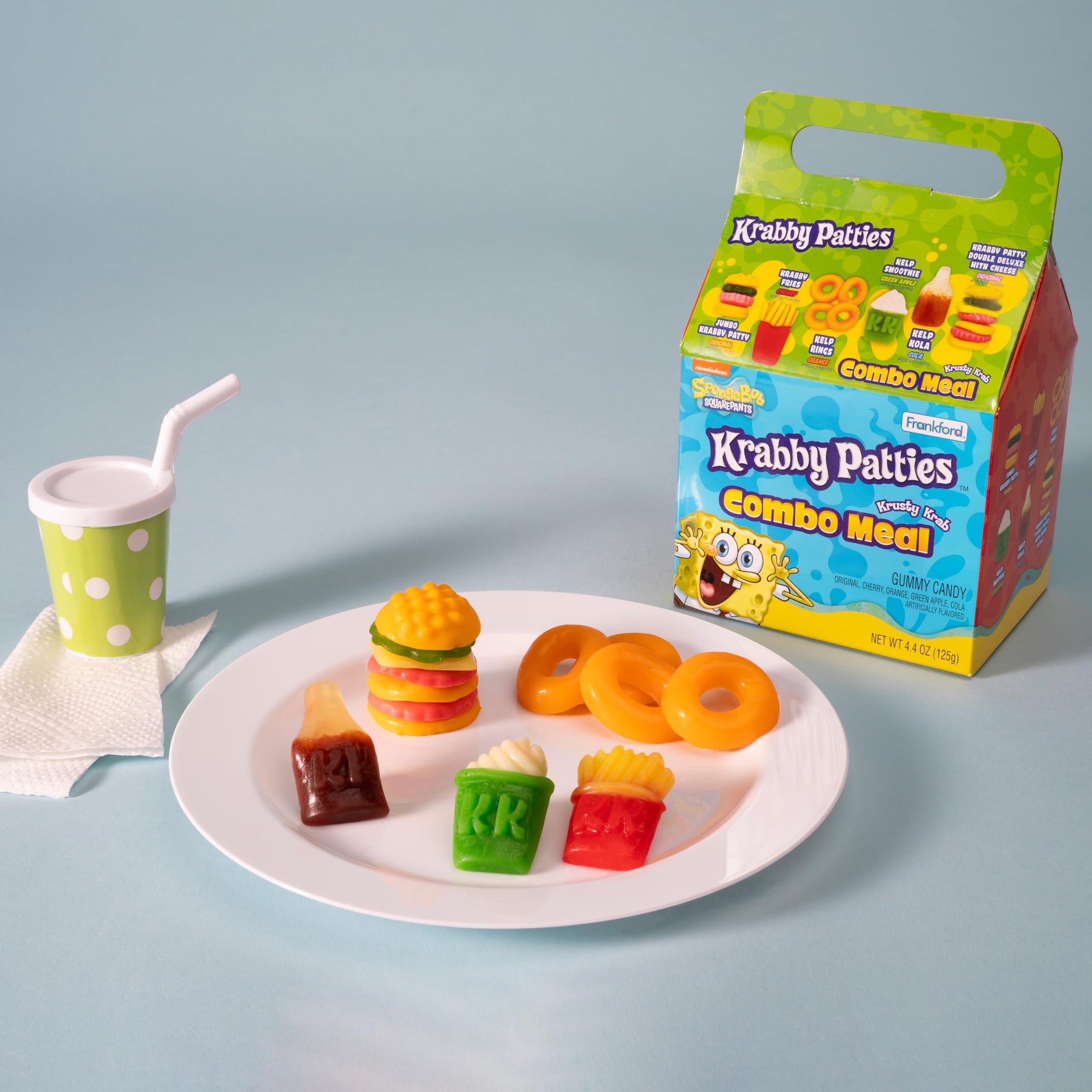 SpongeBob Squarepants Krabby Patties Gummy Candy Combo Meal, 6pk, Each Box Includes Individually wrapped Krabby Patty Burgers, 26.4oz Total