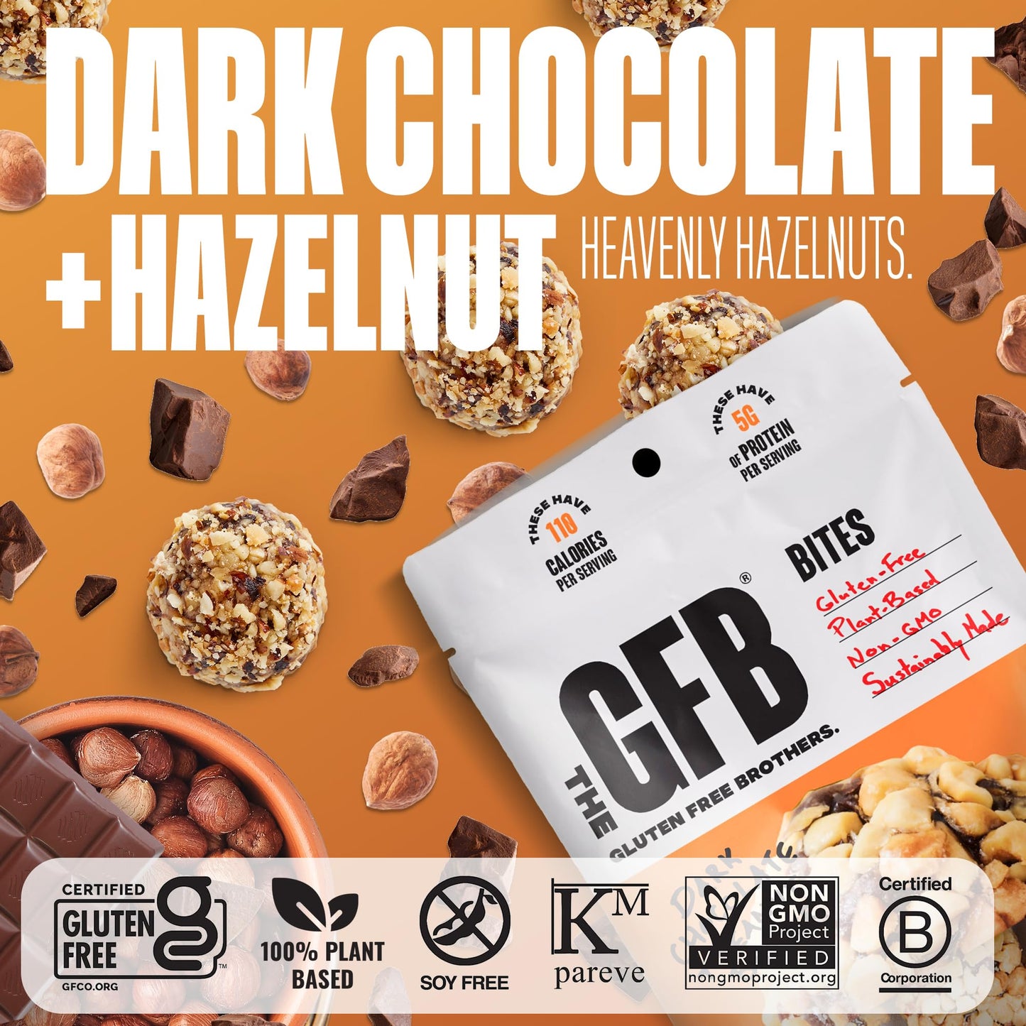 The GFB Dark Chocolate Hazelnut Protein Bites - Gluten Free, Plant Based, Non GMO, Sustainably Made - Ridiculously Tasty, Healthy, Vegan, Protein