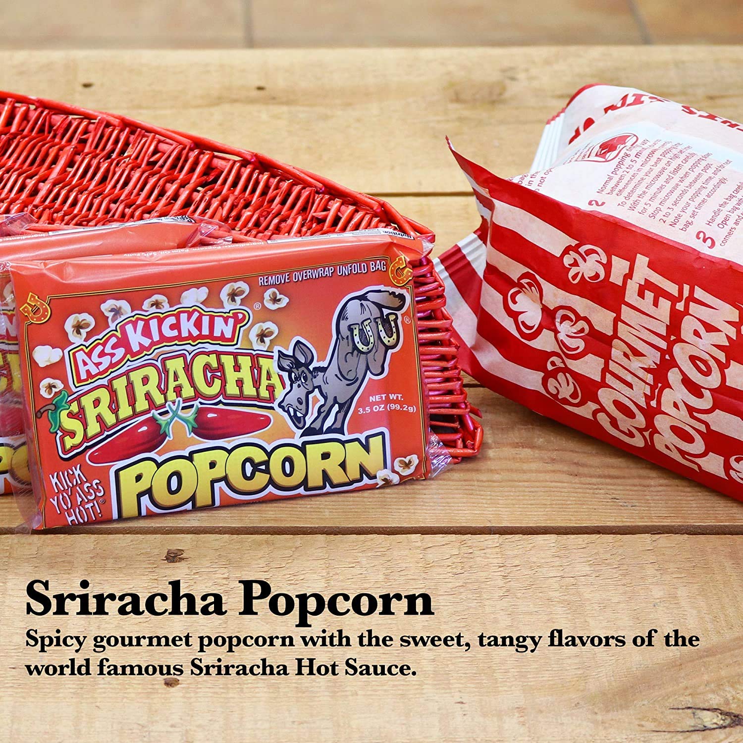 ASS KICKIN’ Sriracha Premium Microwave Popcorn - 6 Pack - Ultimate Spicy Gourmet Gift - Try if you dare!