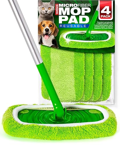 VanDuck Reusable Mop Pads Compatible with Swiffer Sweeper (4-Pack) - Washable Microfiber Mop Pads for Wet & Dry Use - All Purpose Floor Mopping