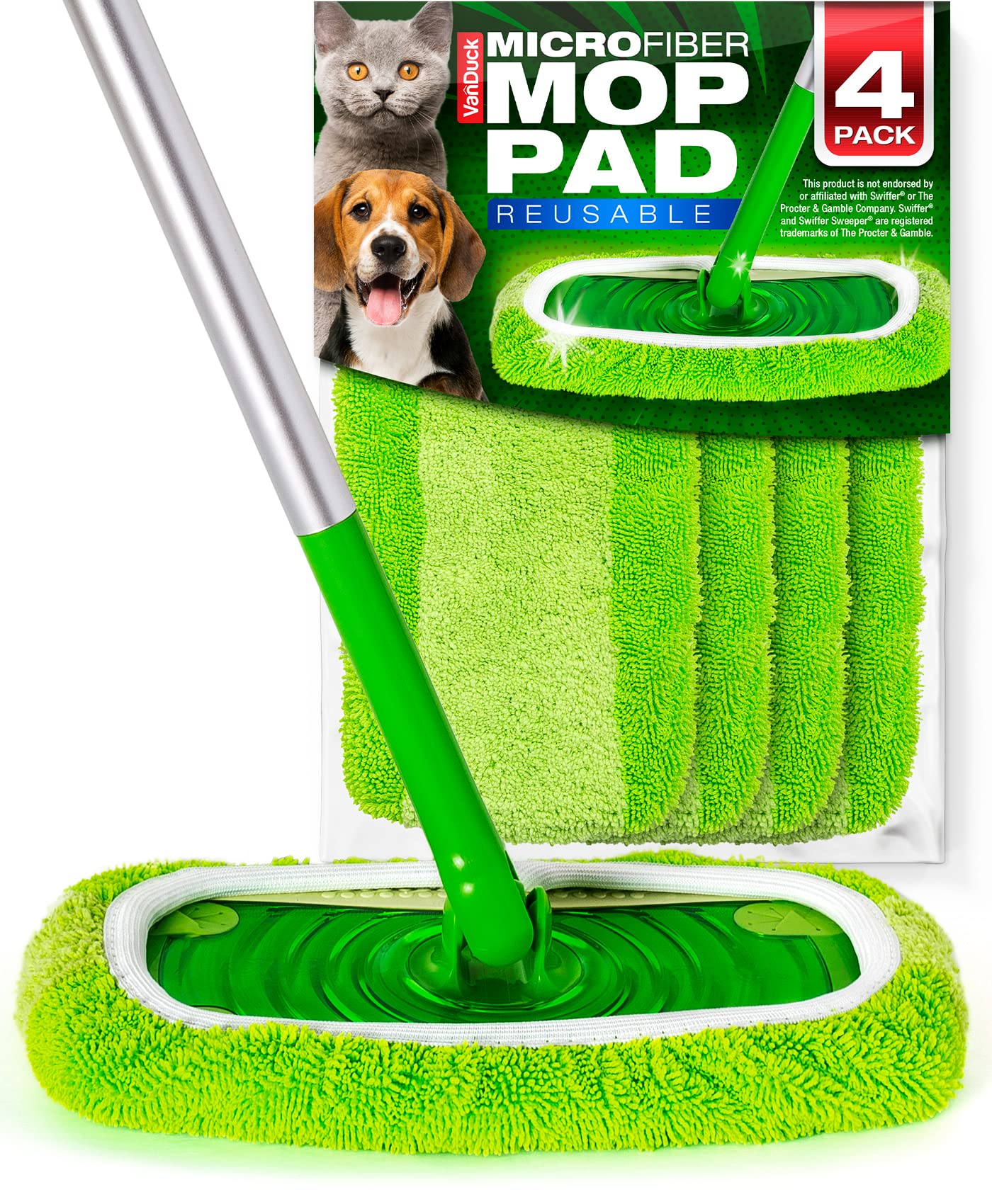 VanDuck Reusable Mop Pads Compatible with Swiffer Sweeper (4-Pack) - Washable Microfiber Mop Pads for Wet & Dry Use - All Purpose Floor Mopping