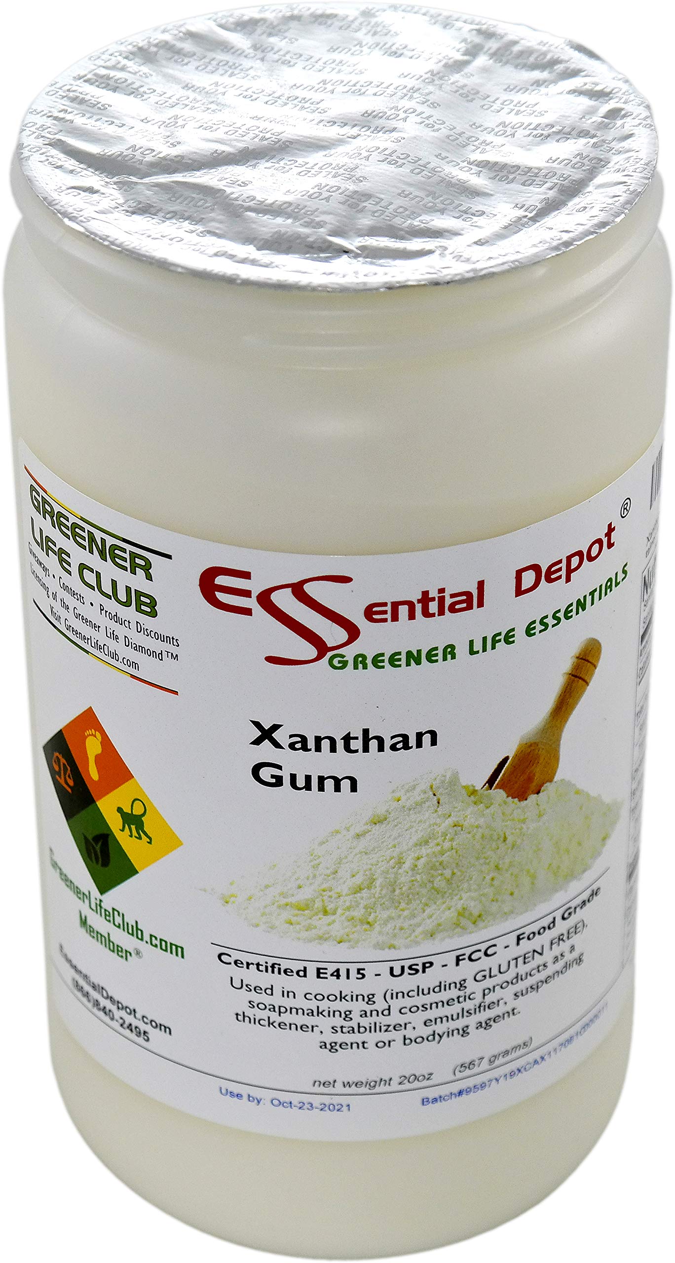 Essential Depot Xanthan Gum 20 oz. Powder USP FCC Food Grade - Gluten Free Cooking - Safety Sealed HDPE Container with Resealable Cap