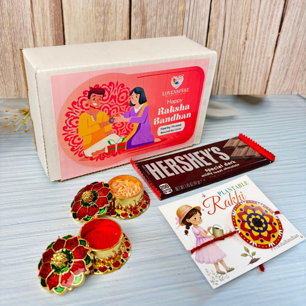 LOVENSPIRE Designer Mandala Seed Rakhi Gift Hamper for Brother - Includes Plantable Rakhi Bracelet, Haldi Kumkum Holder, Chocolates, Roli Chawal