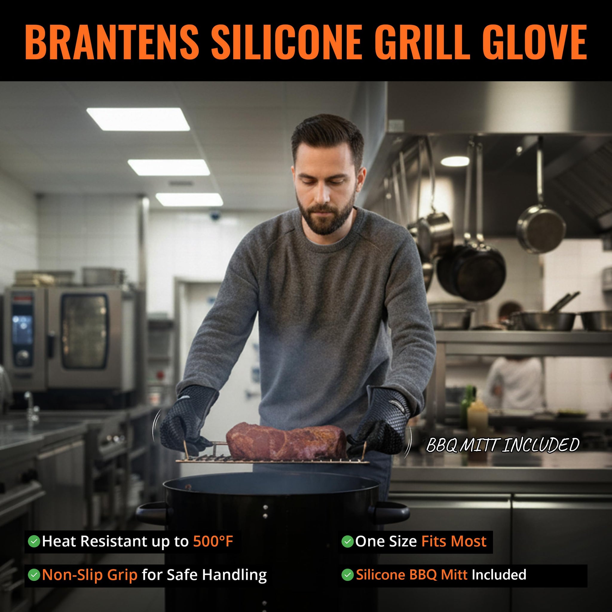 Branten's BBQ Rub Gift Box Combo: Four Bottles of Seasoning for Meat and Vegetables, Gluten Free, Total of 49.5 Ounces, with BBQ Silicone Mitt