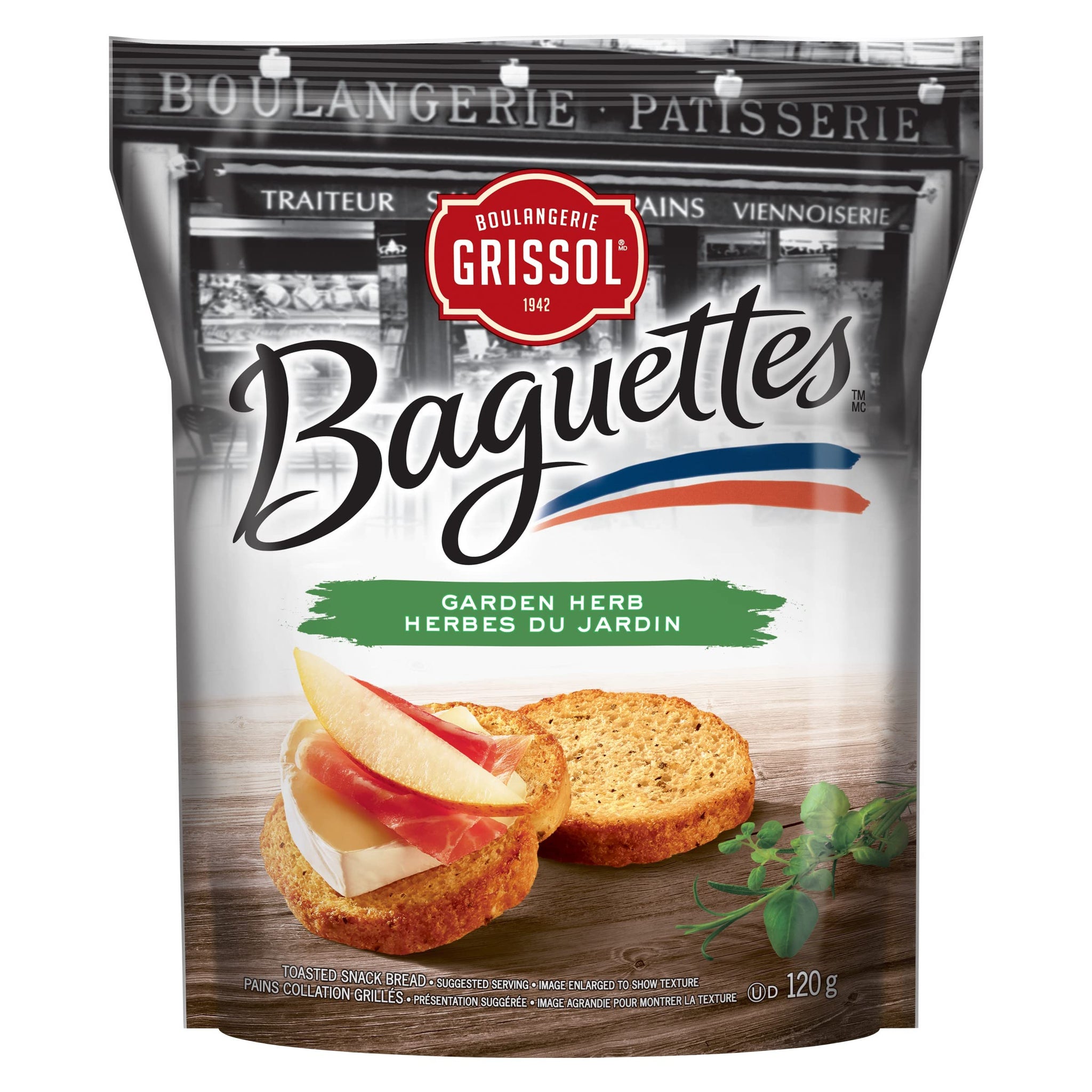 Boulangerie Grissol Baguettes, Garden Herb - Light and Crispy, Perfects as a Stand-Alone Snack or Topped 120g Single Unit