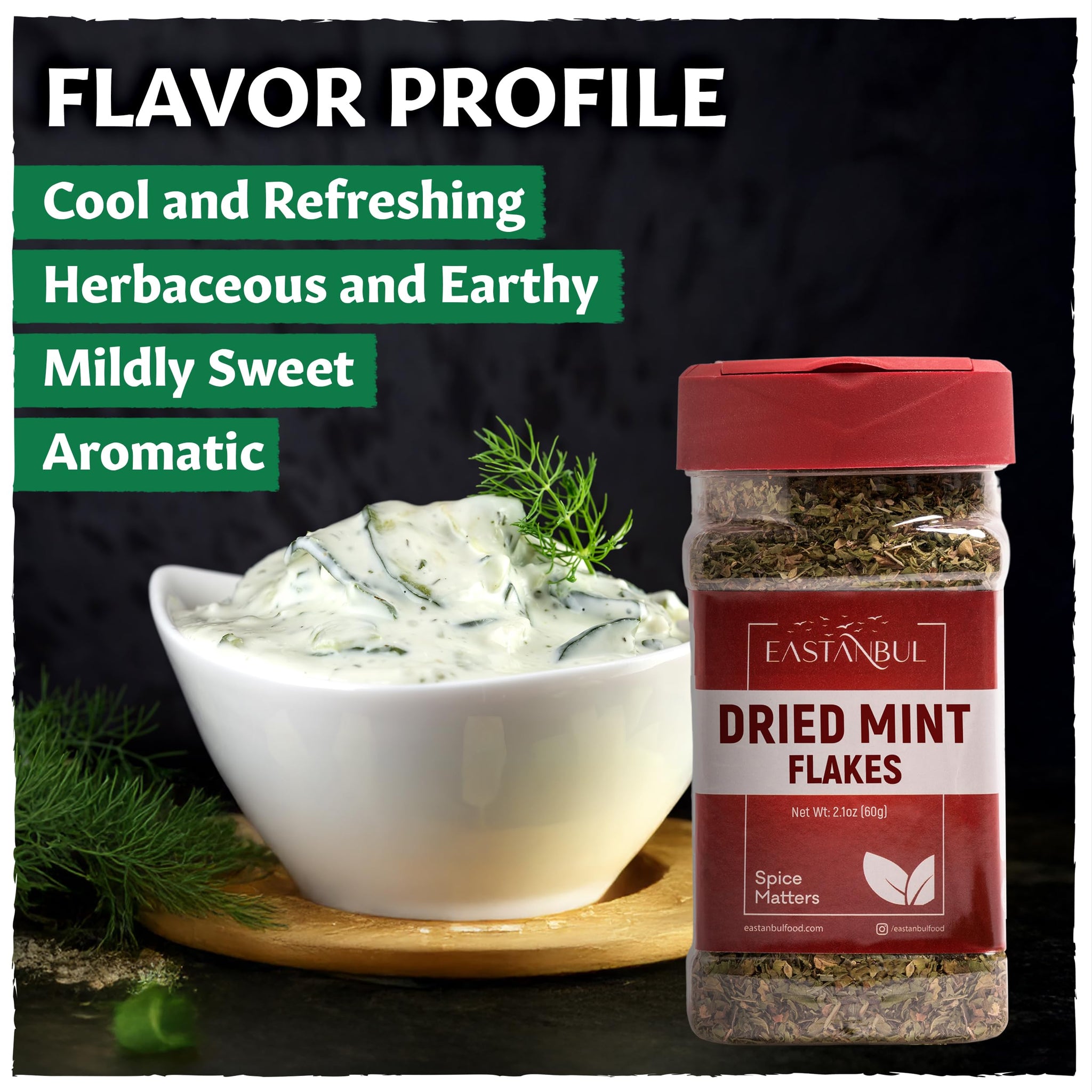 Eastanbul Dried Mint, 2.1oz, Dried Mint for Cooking, Peppermint Leaves, Perfect for Tea Loose Leaf, Peppermint Herb Seasoning,%100 Natural, Non-GMO