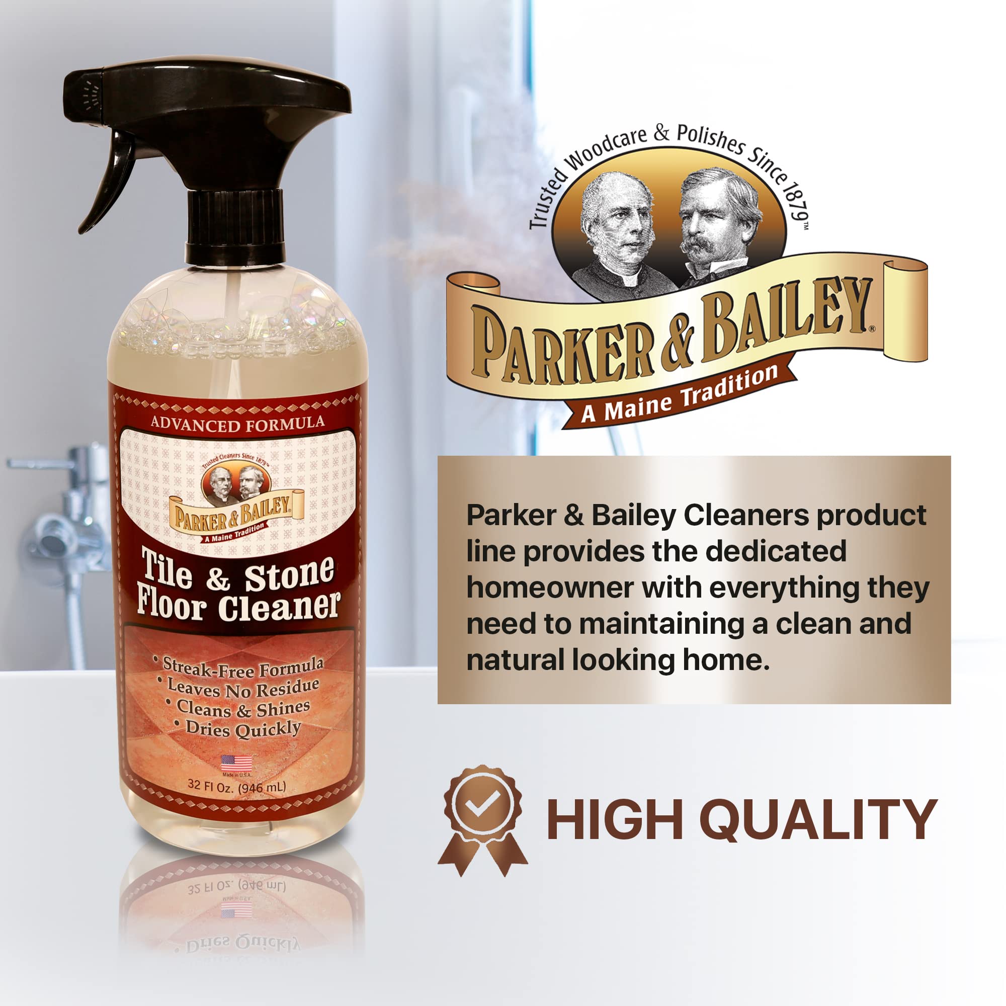 Parker & Bailey Tile & Stone Cleaner - Granite Countertop Kitchen Island Cleaning Spray Marble Tile Slate Quartz Daily Granite Bathroom Counter - 32