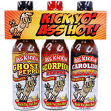 Kick Yo' As Hot Sauce Bottles Gift Set - Ghost Pepper, Scorpion and Carolina Reaper Hot Sauces - Try if you dare! - Perfect Stocking Stuffers or
