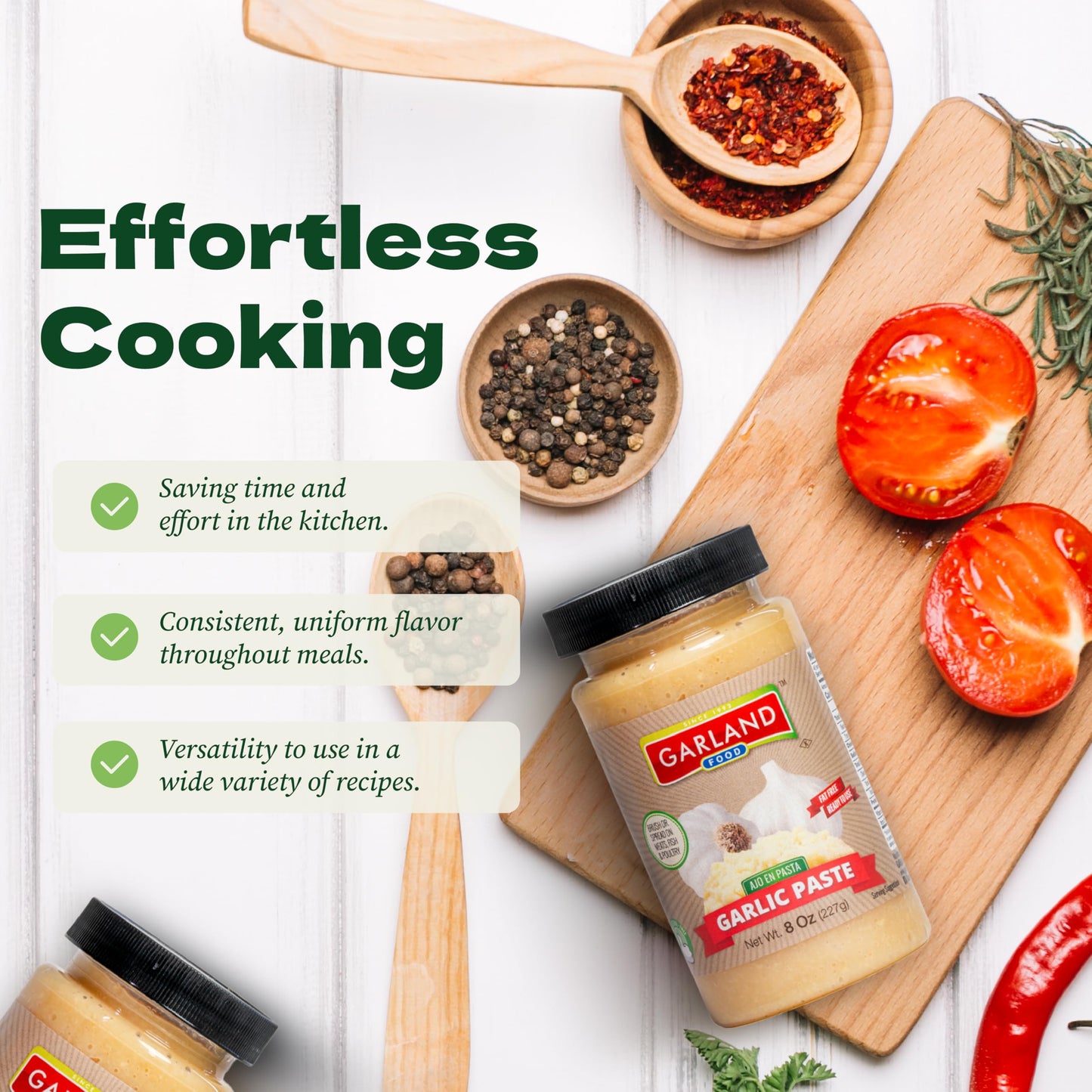 Garland Food Garlic Paste 8 oz - Smooth & Flavorful Garlic Spread for Cooking, Marinades, and Easy Meal Prep