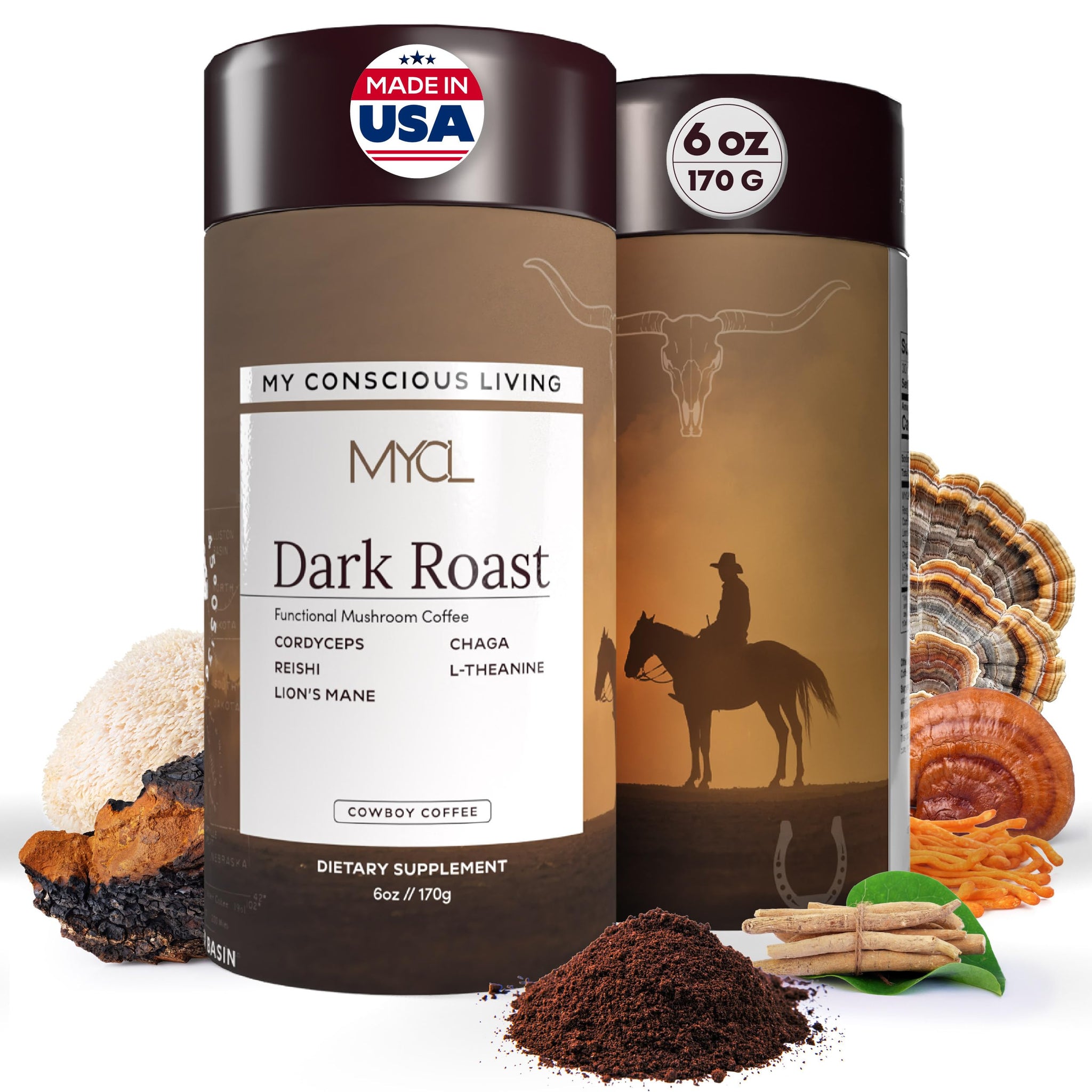 MYCL Organic Mushroom Coffee - Instant Coffee - 1,680mg Fruiting Body - Reishi, Lion’s Mane, Cordyceps, Chaga & L-Theanine - Focus, Energy & Immunity