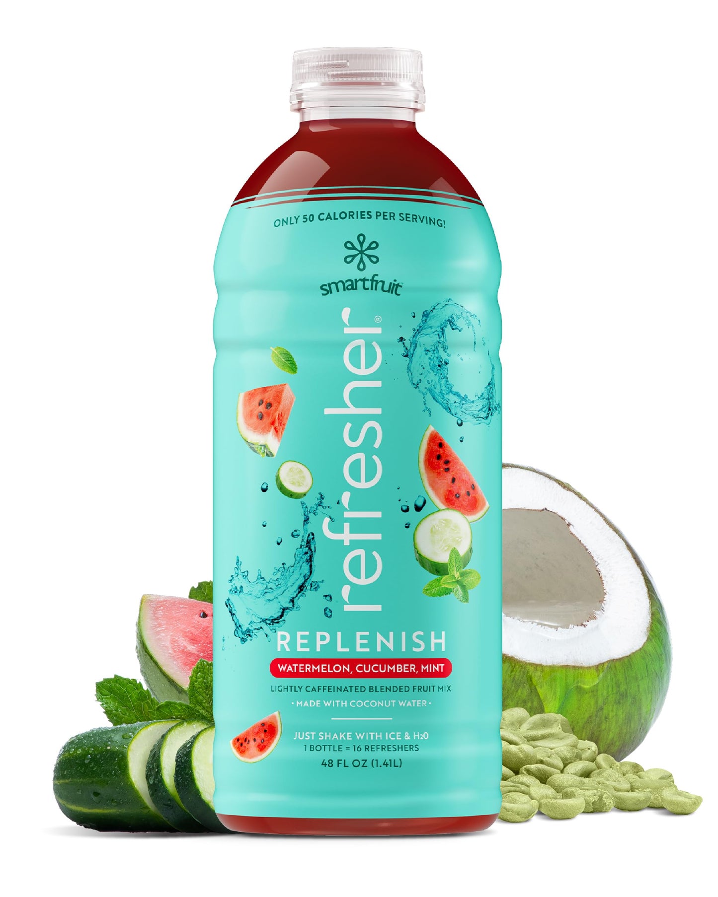 Smartfruit Replenish Refresher Concentrate - Watermelon Cucumber Mint - Made with Real Fruit Juice, Just Add Ice and Water, No Added Sugar, Coconut
