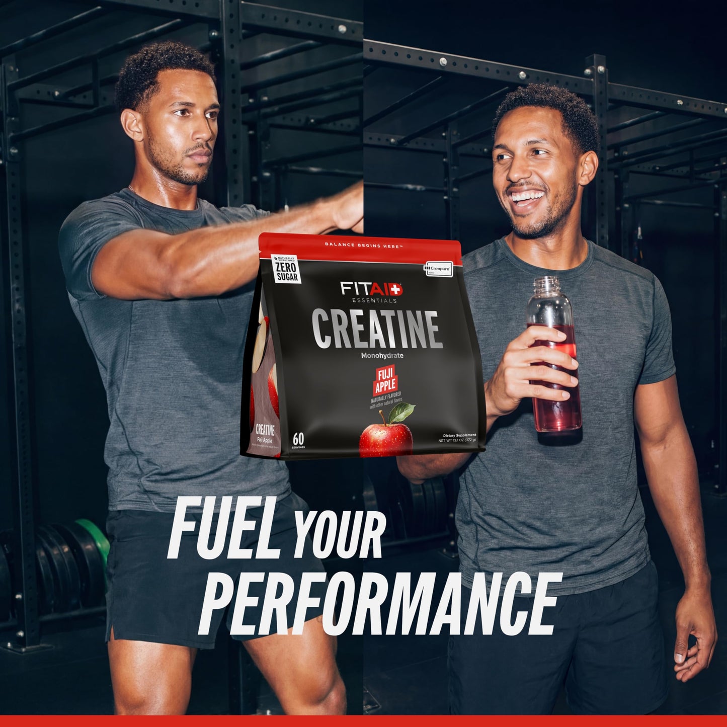 FITAID Creatine Monohydrate Powder, CreaPure, Fuji Apple, ATP Production for Weightlifting, Running, Naturally Flavored, Smooth-Mixing, Easy on
