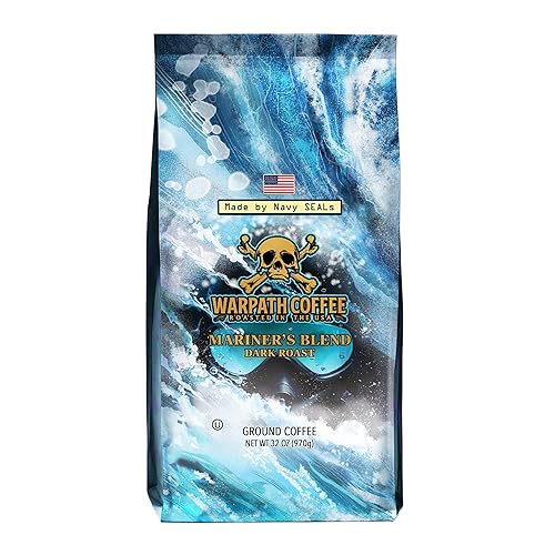 Warpath Coffee Ground Coffee Dark Roast, Mariner's Blend, High Caffeine, Extra Strong Roasted 100% Arabica Coffee Ground Beans, Rich Aroma