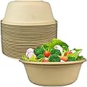 Leak-Proof, Compostable 11.5 oz Bowls 100 Pack. Sturdy, Plant-Based, Microwave Safe Sugarcane Containers for Soups, Salads, Desserts. BPA-Free