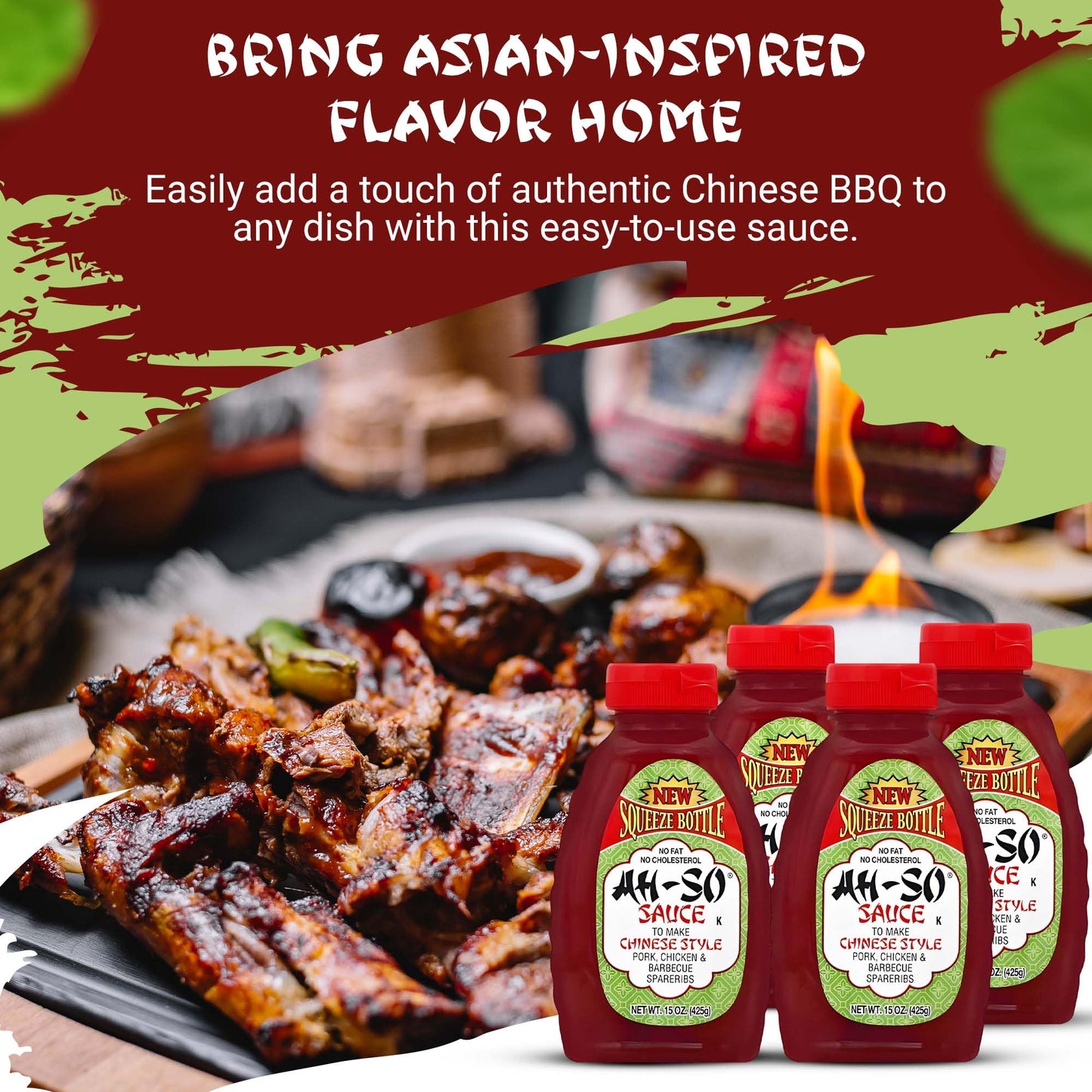 Ah-So Chinese-Style BBQ Sauce, Red Rib - 4 Pack (4 × 15 oz) | Sweet & Tangy Spare Rib Marinade & Glaze for Pork, Chicken, Wings & Stir-Fry; Classic
