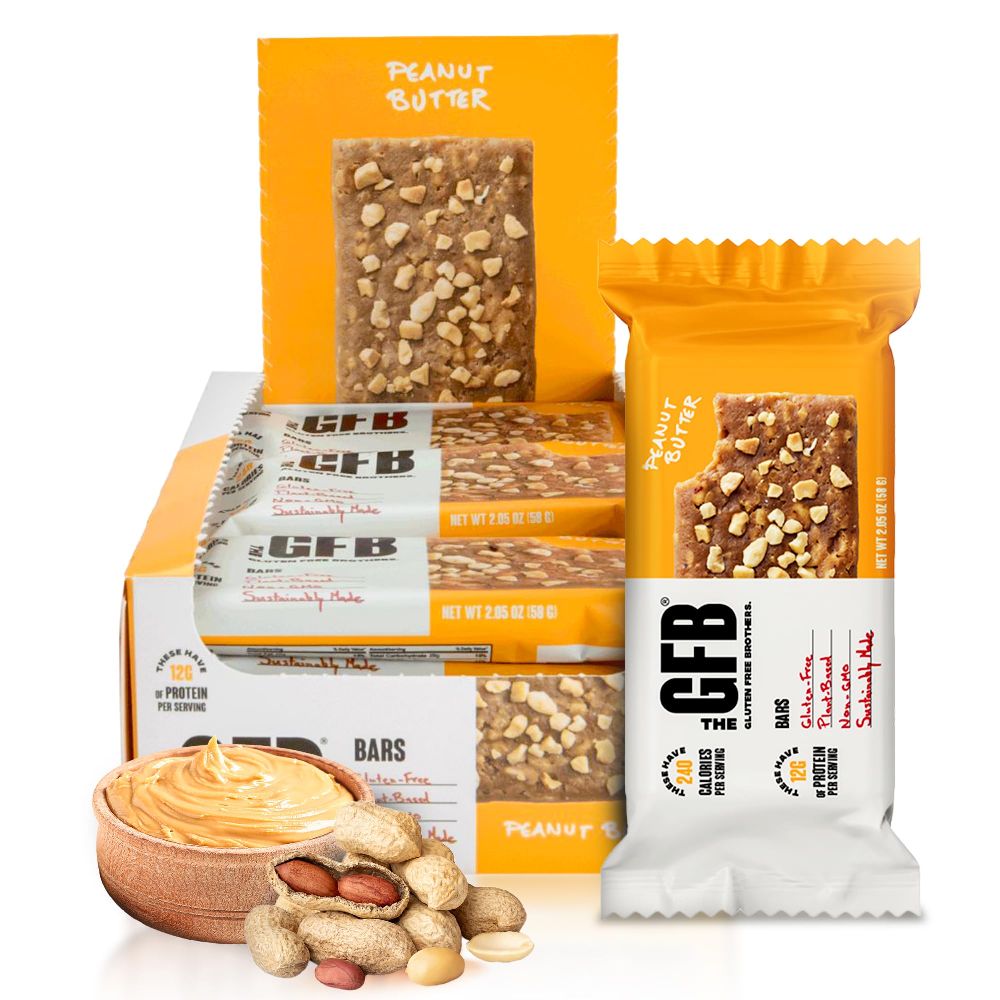 The GFB Peanut Butter Protein Bars - Gluten Free, Plant Based, Non GMO, Sustainably Made - Ridiculously Tasty, Healthy, Vegan, Nutrition Snack Protein
