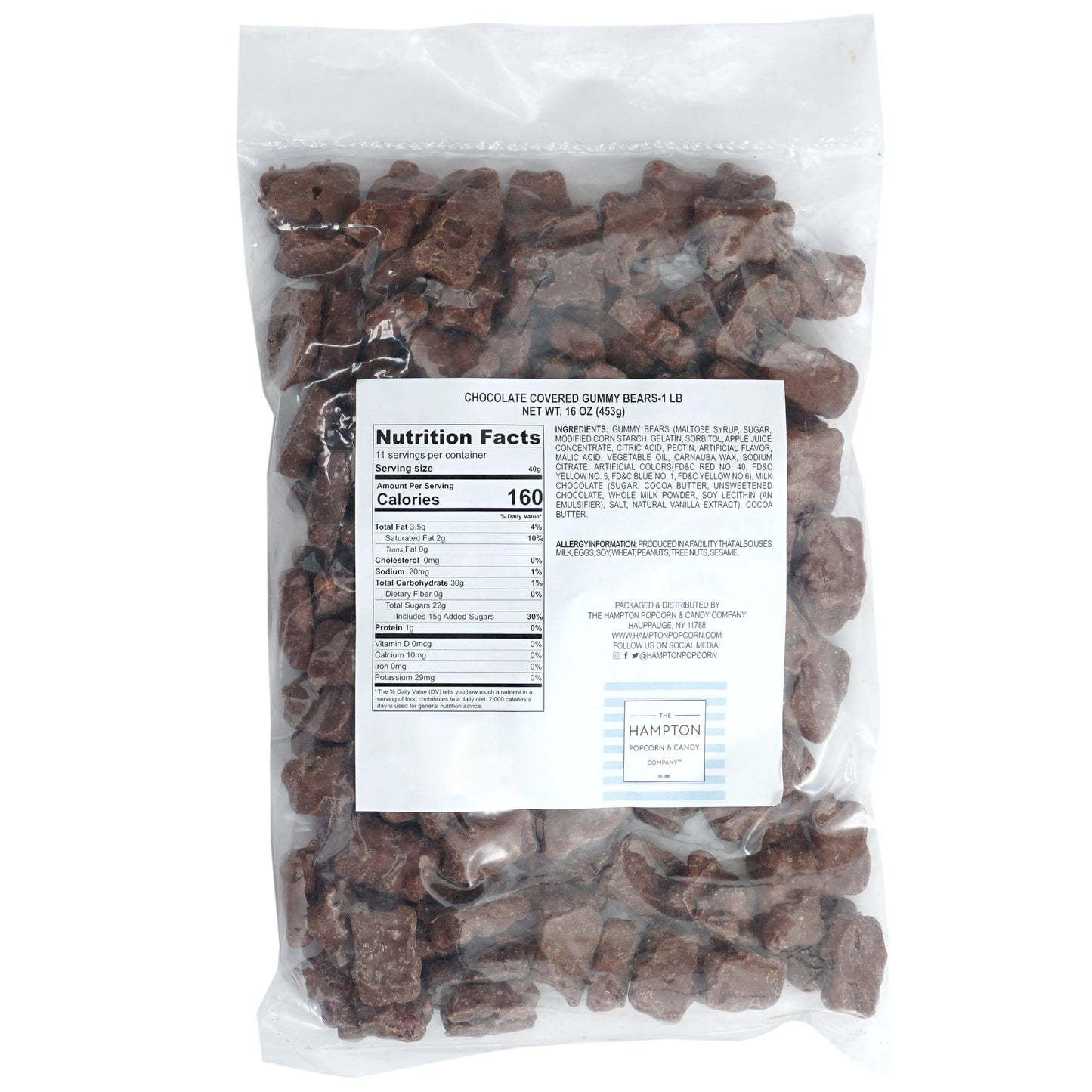 Milk Chocolate Covered Gummy Bears, 1 Pound Bulk Bag, Chocolate Candy, Gummy Bears, The Hampton Popcorn & Candy Company