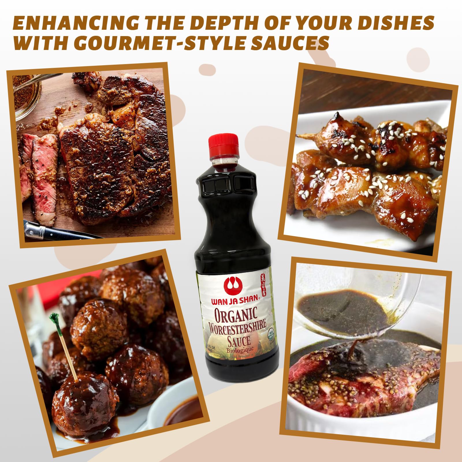 Wan Ja Shan Organic Worcestershire Sauce 33.8oz. USDA Organic, Umami-Rich Flavor | Marinade, Glaze, Dressing & Dipping Sauce | Gluten Free Non GMO