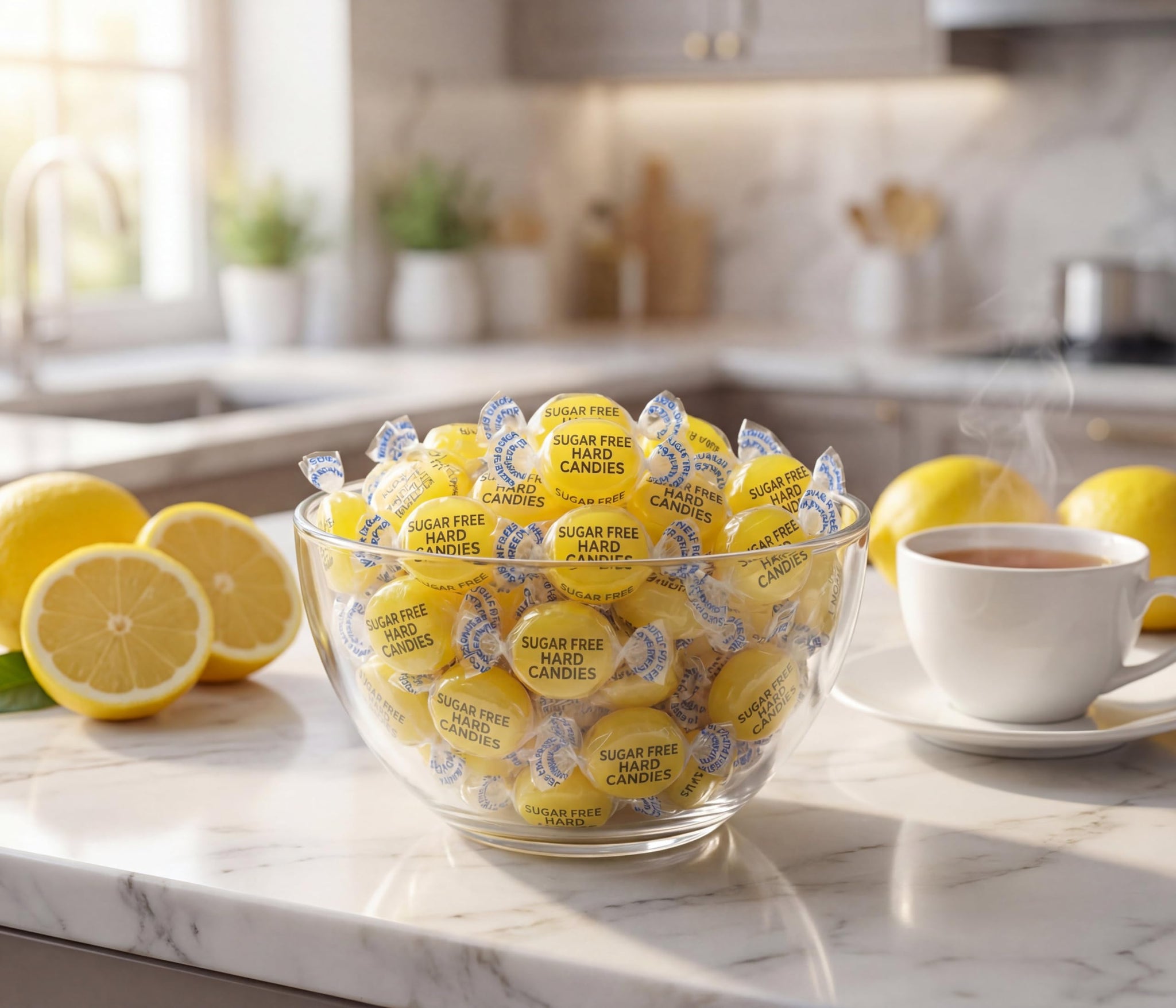 Sugar Free Lemon Drops Candy - 1 lb Bulk Bag of Individually Wrapped Sweet and Sour Sugarless Citrus Hard Suckers