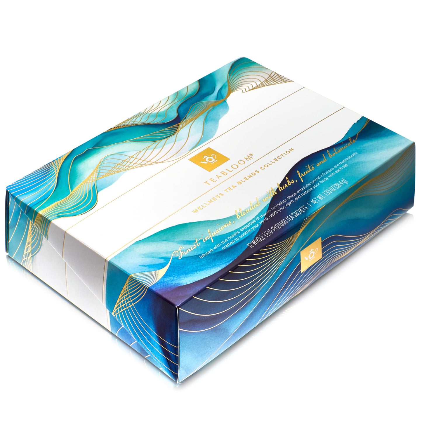 Teabloom Wellness Tea Collection - Fruit & Herbal Assortment with 12 Plant-Based Pyramid Sachets, Organic Ingredients, Elegant Presentation Box