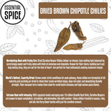 Essential Spice Dried Brown Chipotle Chilies - Smoked Jalapeños with Bold Heat & Deep Smoky Flavor - Whole Dried Pods for Salsas, Marinades, Stews