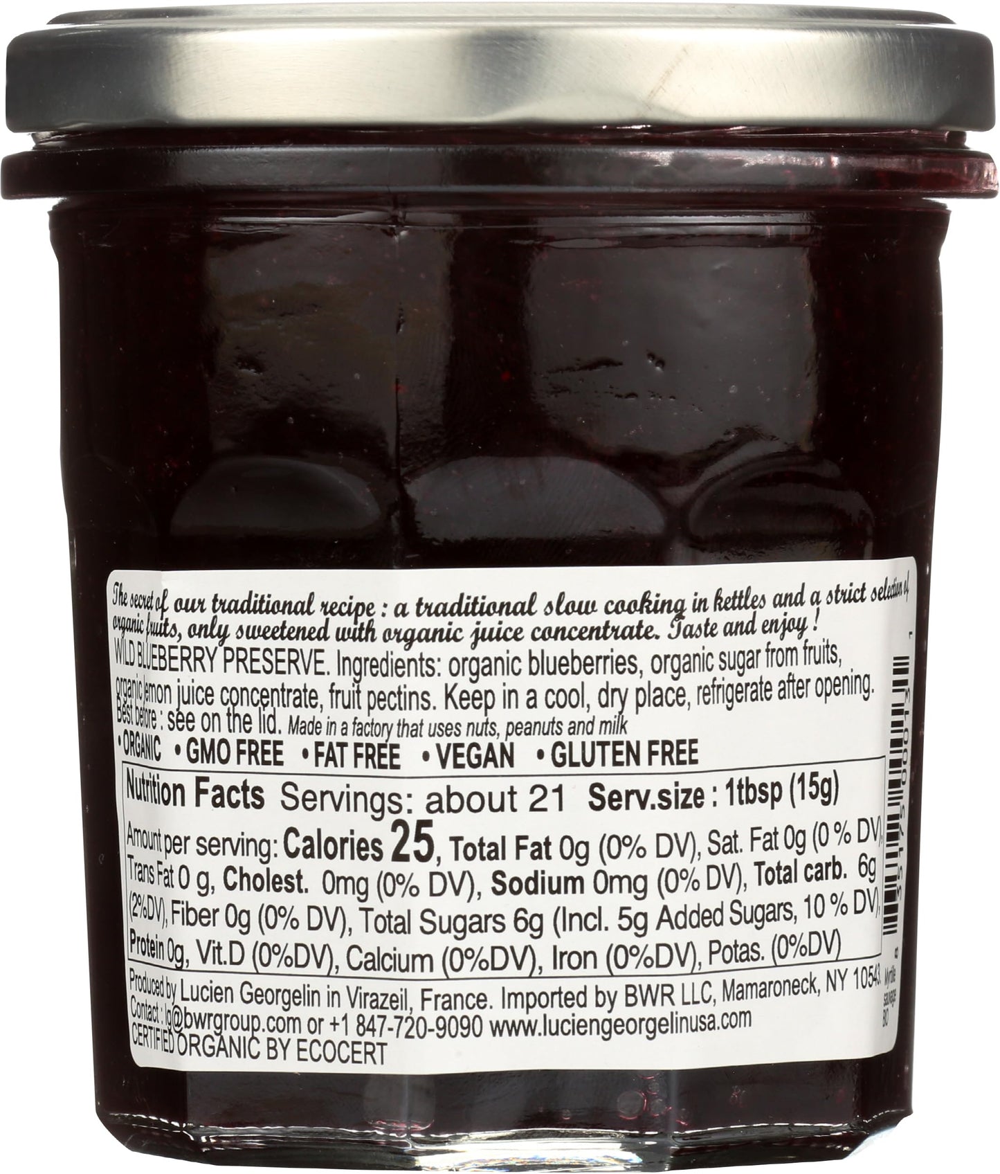 LUCIEN GEORGELIN Organic Wild Blueberry Fruit Spread, 11.28 OZ