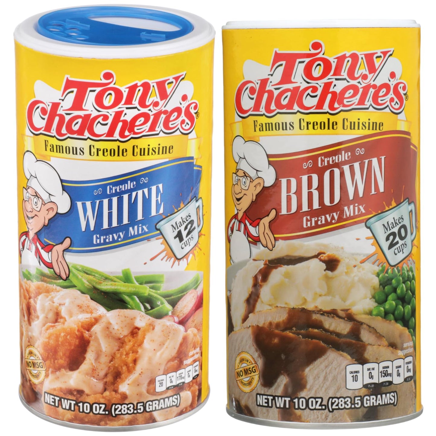 Tony Chachere's Creole Gravy Bundle - 1 Each of 10 Ounce White Gravy Mix and 10 Ounce Brown Gravy Mix