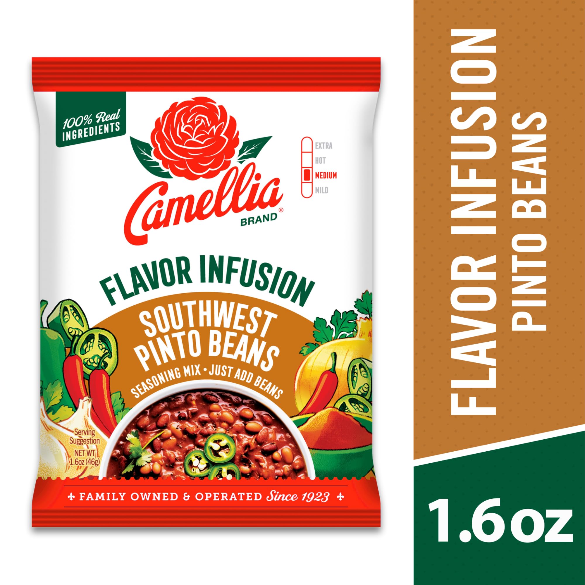 Camellia Beans Southwest Pinto Bean Flavor Infusion Seasoning Mix - Smoky Chili, Cumin & Vegetable Blend - All-Natural, Non-GMO, No MSG, Gluten-Free