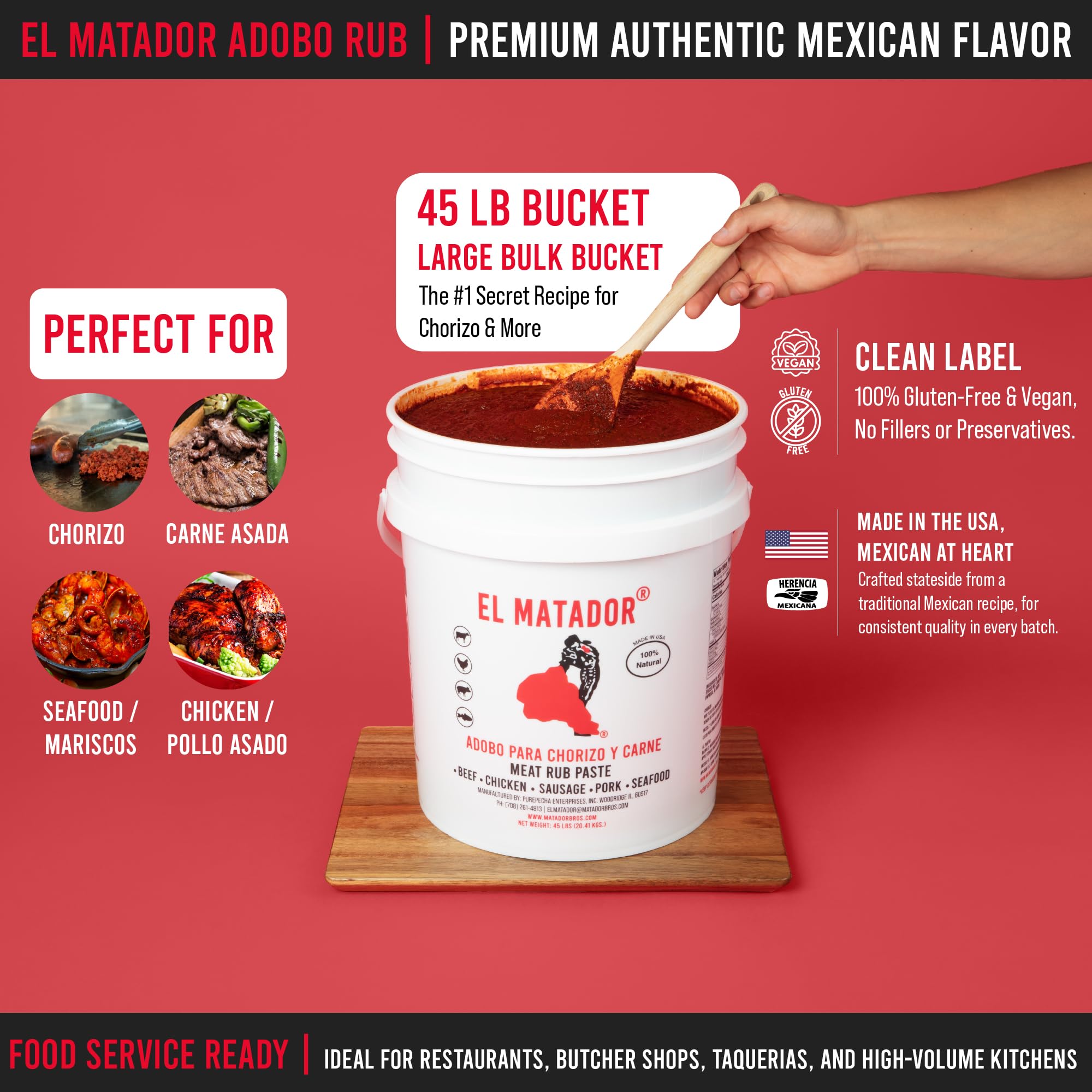El Matador Adobo Paste - 45lb Bulk Mexican Marinade for Chorizo, Carne & Tacos - Commercial Use & Food Service Adobo for Chorizo/Adobo para Chorizo