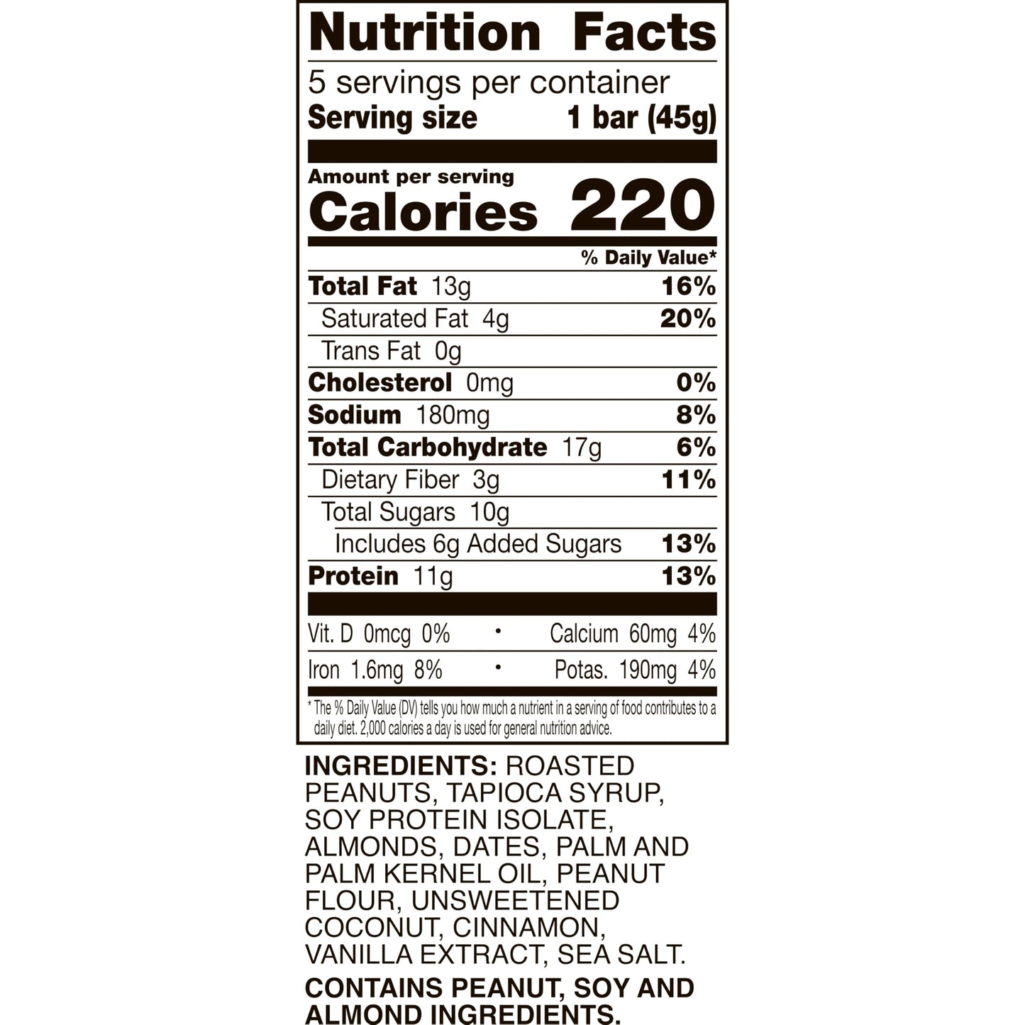 Larabar Cinnamon Nut Protein Bars, Peanuts and Almonds, 11g Protein, 5 Ct, 7.95 oz
