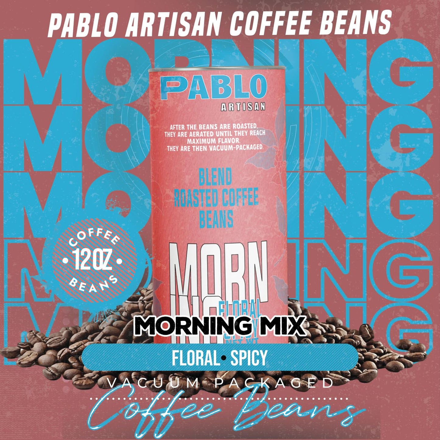 Pablo Artisan Morning Blend Coffee Beans - Medium Roast Whole Bean Coffee, 100% Arabica Espresso Blend, Smooth & Balanced Flavor with Floral & Spicy