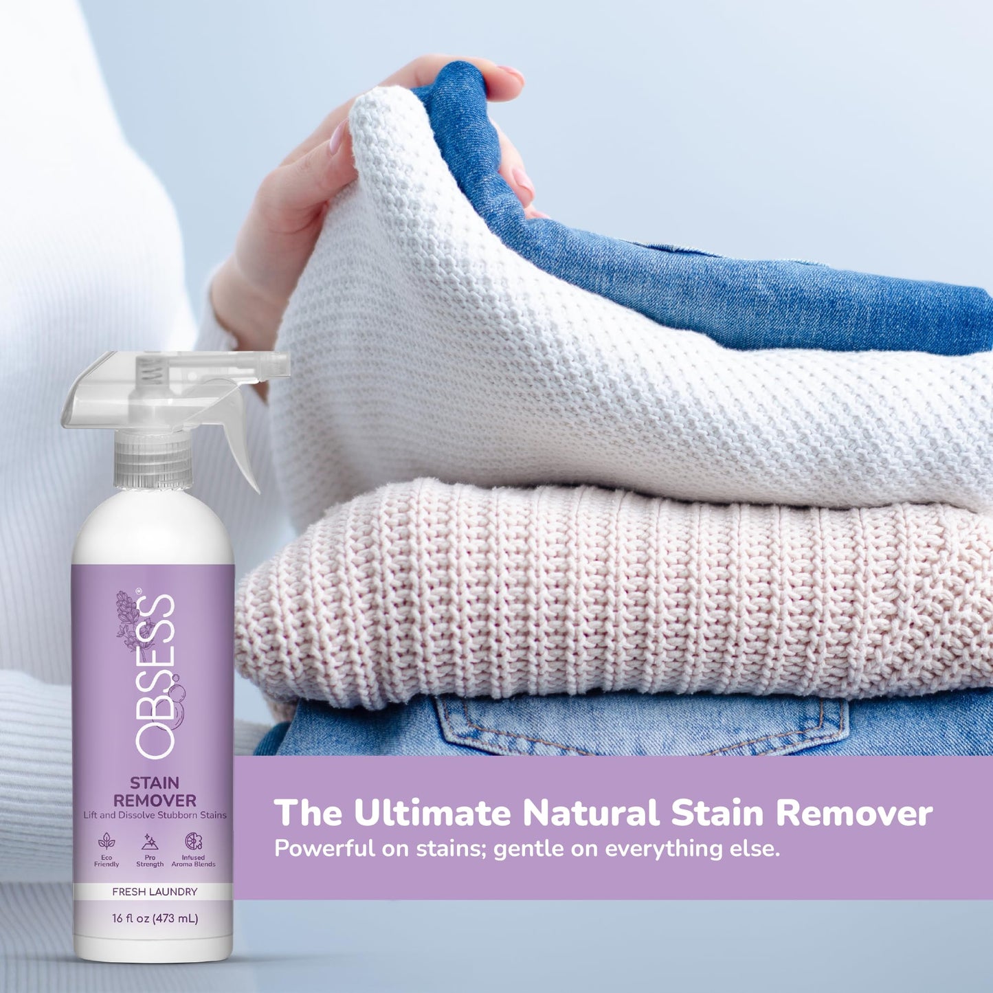 OBSESS Stain Remover 16 Oz., Laundry Stain Remover for Clothing, Upholstery and Carpet, Removes Tough Stains, Bio-Based and Non-Toxic Formula