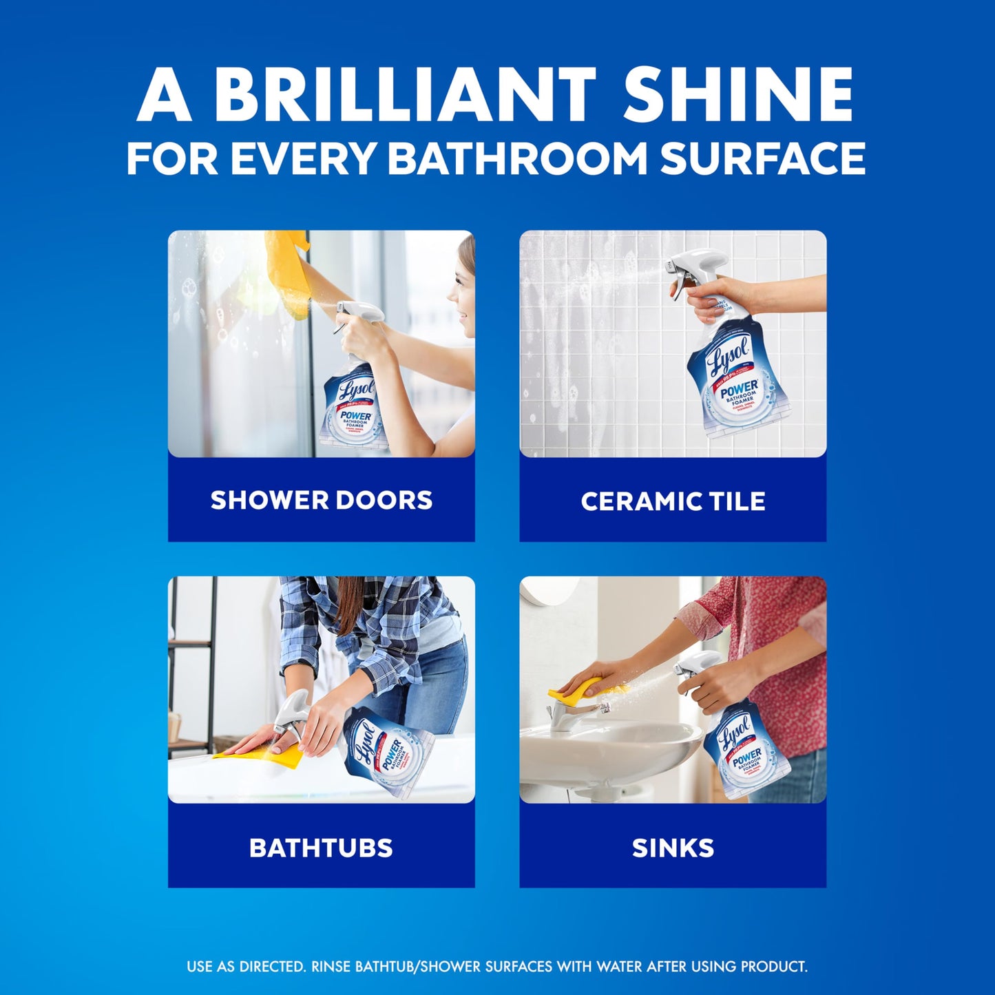 Lysol Power Foaming Bathroom Cleaner, Multipurpose Cleaner for Showers, Bathtubs, Sinks, Disinfectant Spray Kills 99.9% of Germs, Zero Bleach Cleaning