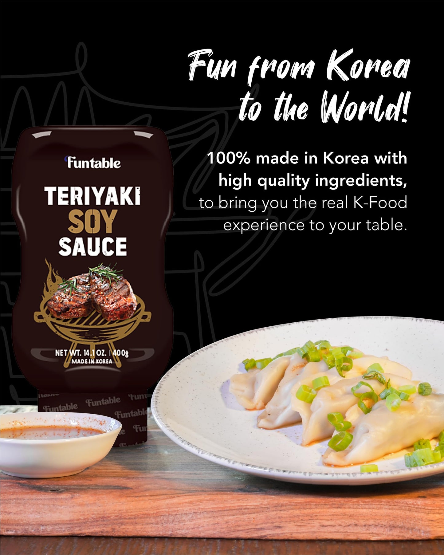 Funtable Teriyaki Soy Sauce (13.40 oz, Pack of 1) - Korean Authentic Sweet Soy Sauce, Ideal for Dipping, Marinating, & Seasoning Korean Bulgogi
