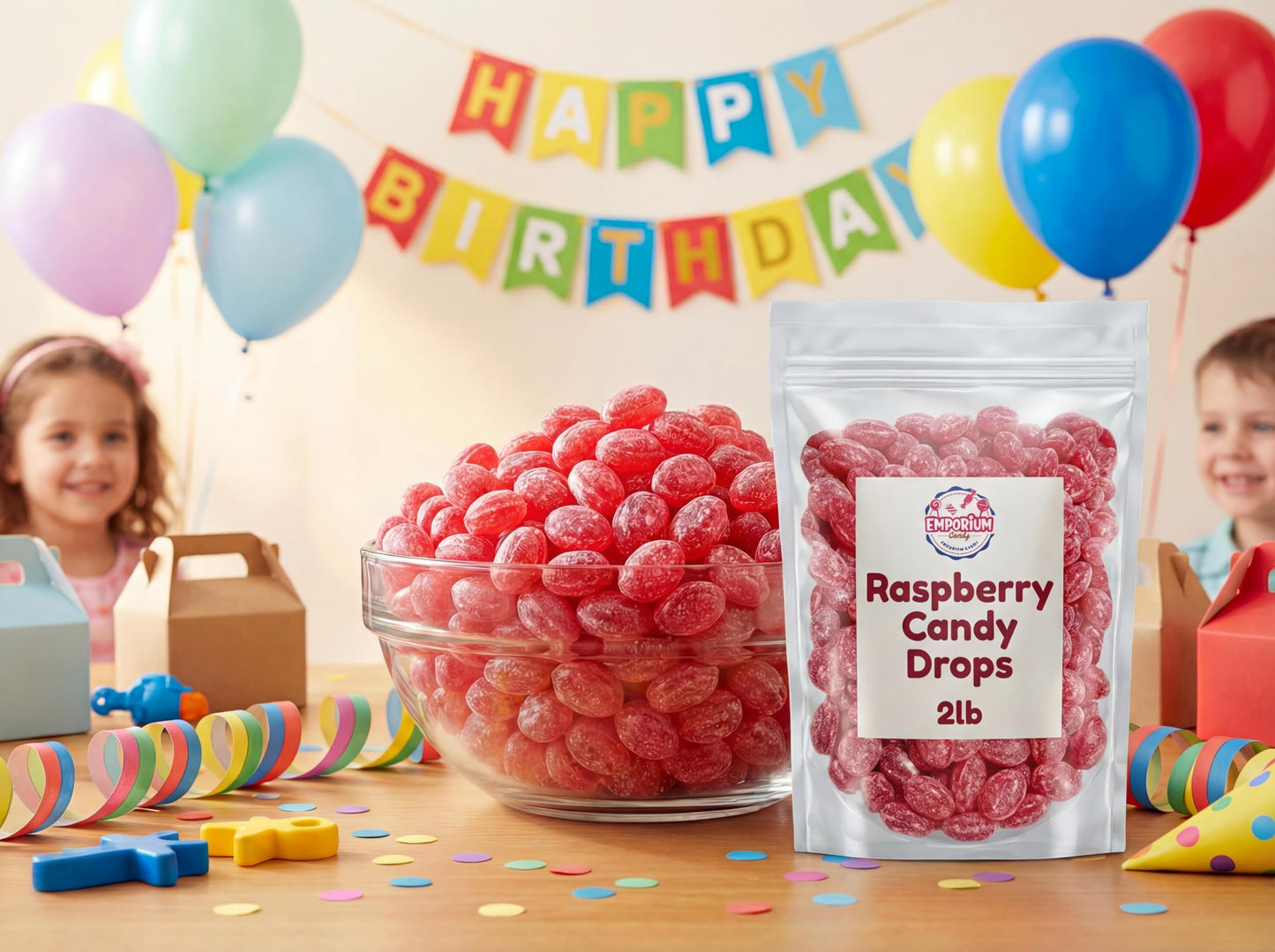 2 lbs Raspberry Candy Drops - Classic Old Fashioned Sugar-Dusted & Sanded Bulk Sweet Treats for Parties, Gifts & Snacking