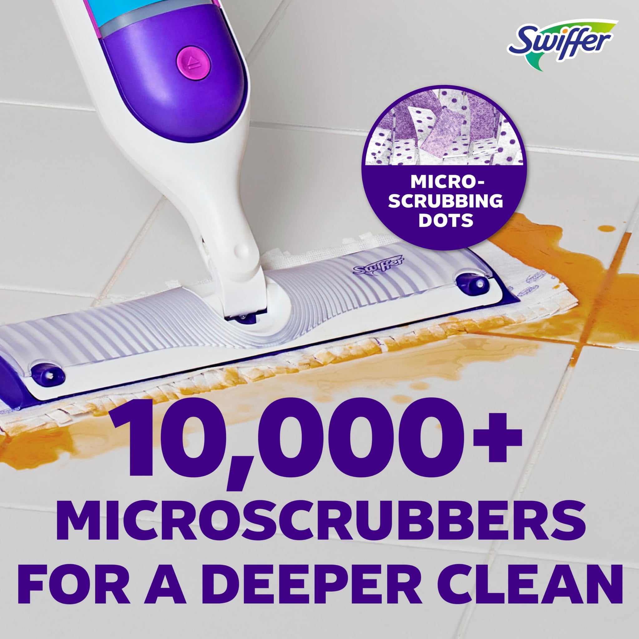 Swiffer PowerMop Mopping Kit for Floor Cleaning, Set Includes 1 Power Mop, 2 Replacement Pads, 1 Liquid Solution Refill, 2 Batteries, No Bucket Needed