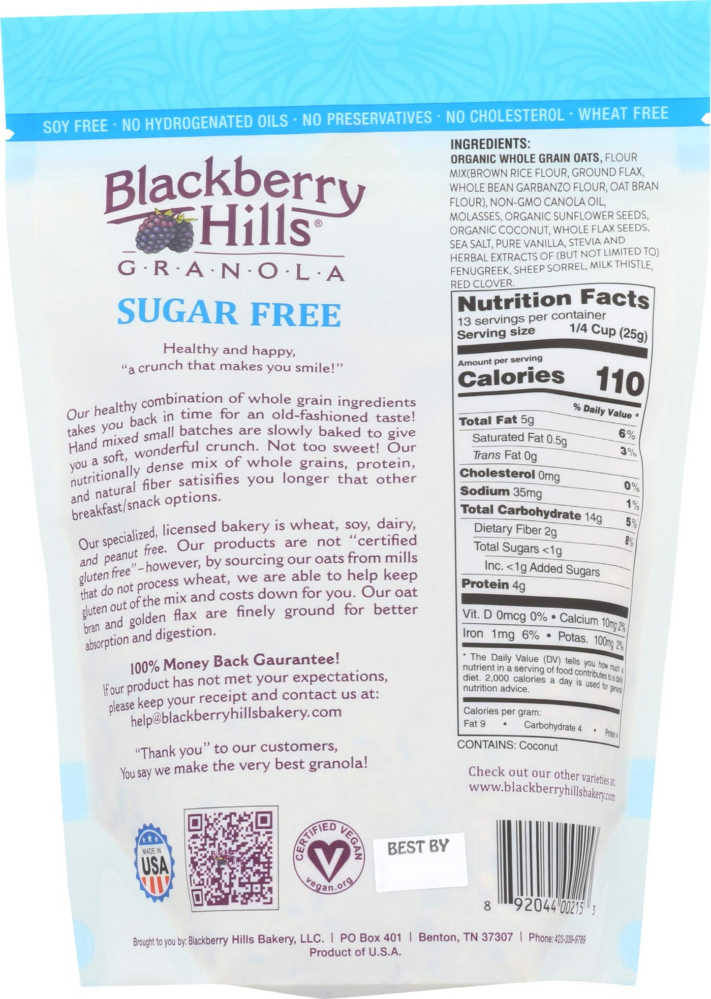 Blackberry Hills Bakery, Granola Sugar Free Wheat Free, 12 Ounce