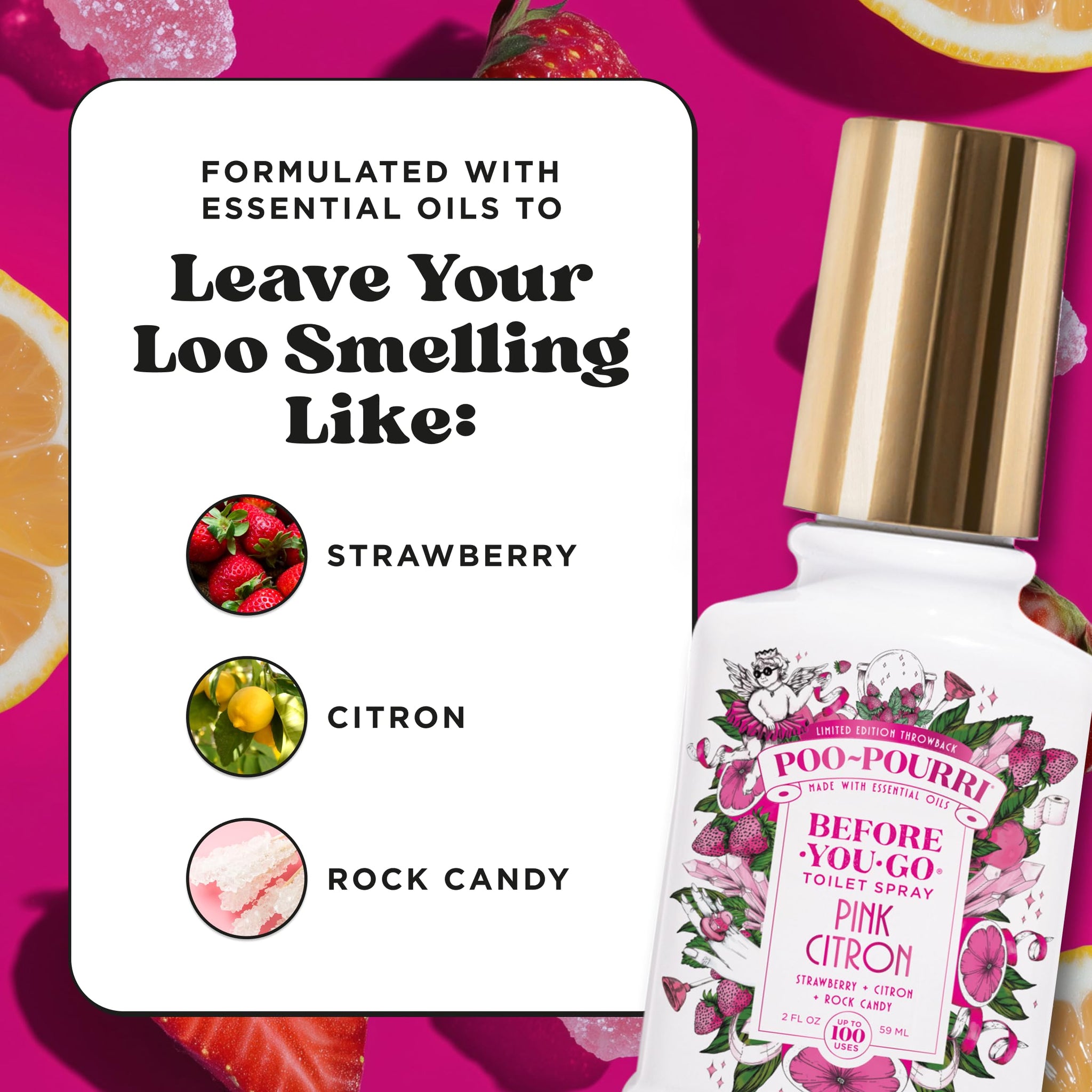 Poo-Pourri Before-You-Go Toilet Spray, Pink Citron, 2 Fl Oz, Up to 100 Uses, Bathroom Odor Deodorizer with Essential Oils for Home or Work, Travel