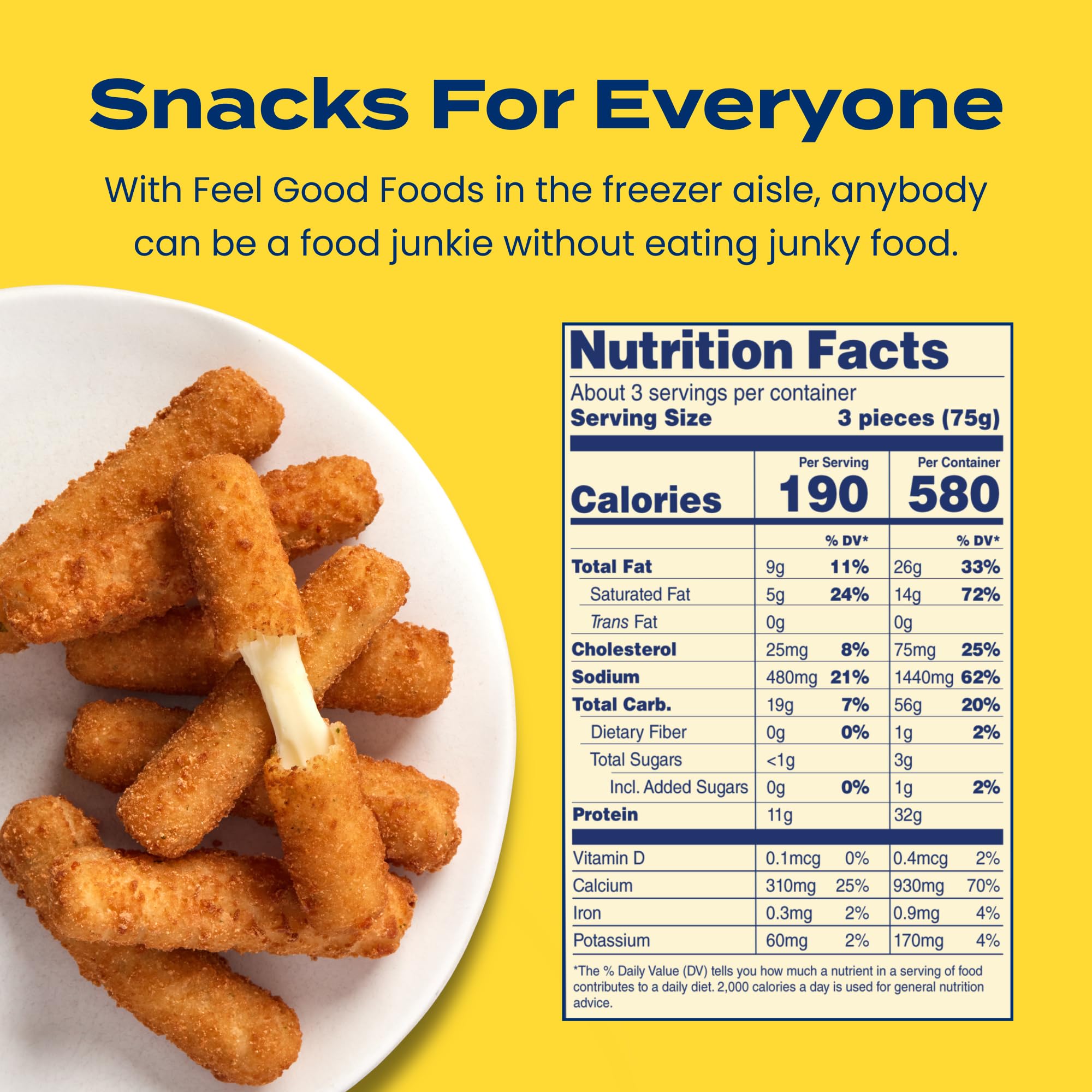 Feel Good Foods Gluten-Free Mozzarella Sticks with Crispy Breading | Frozen Appetizer 8oz