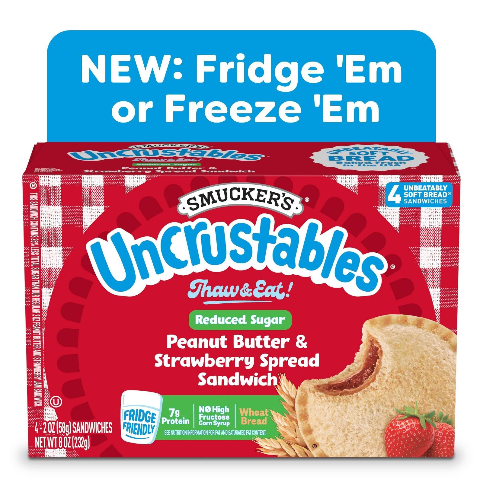 Smucker's Uncrustables Frozen Sandwich Variety Pack, Whole Wheat Peanut Butter & Strawberry Jam and Chocolate Flavored Hazelnut Spread, 24 Count
