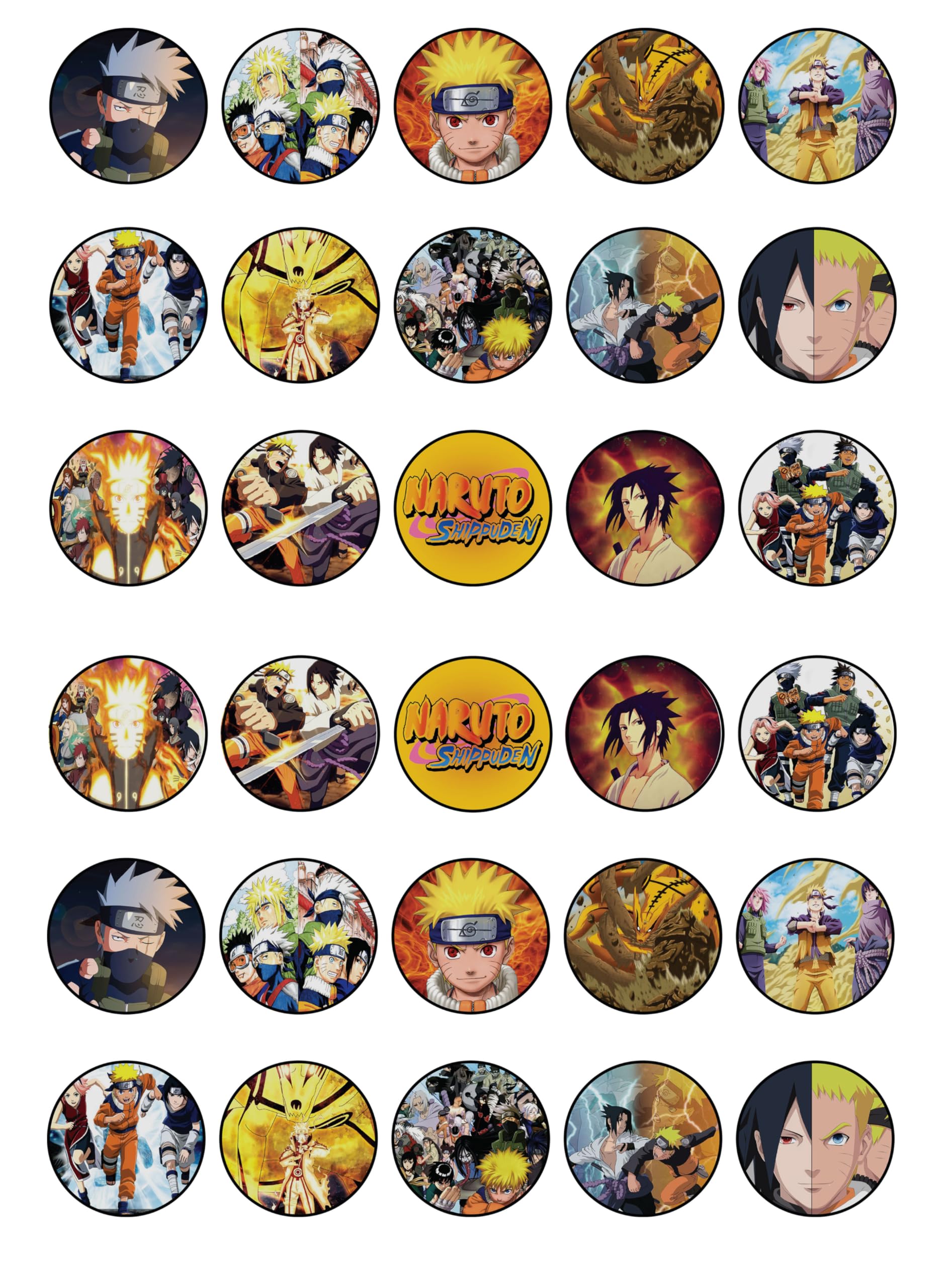 30 x Edible Sugar Cupcake Toppers - Anime Ninja Inspired Collection of Edible Cake Decorations | Uncut Edible on Sugar Sheet