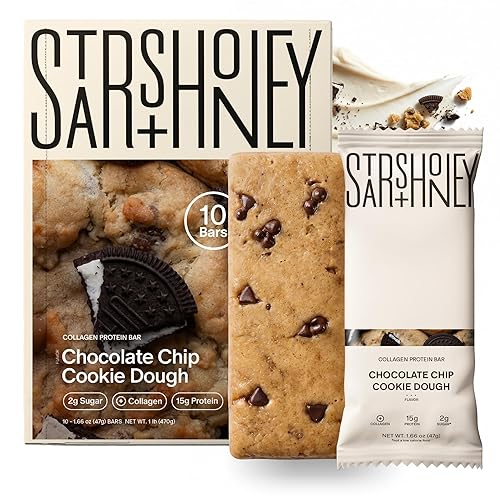 Stars + Honey Protein Bars, Chocolate Chip Cookie Dough, 15g Protein, 2g Sugar, with Collagen Peptides, Dairy Free, Soy & Gluten Free Snacks, Keto