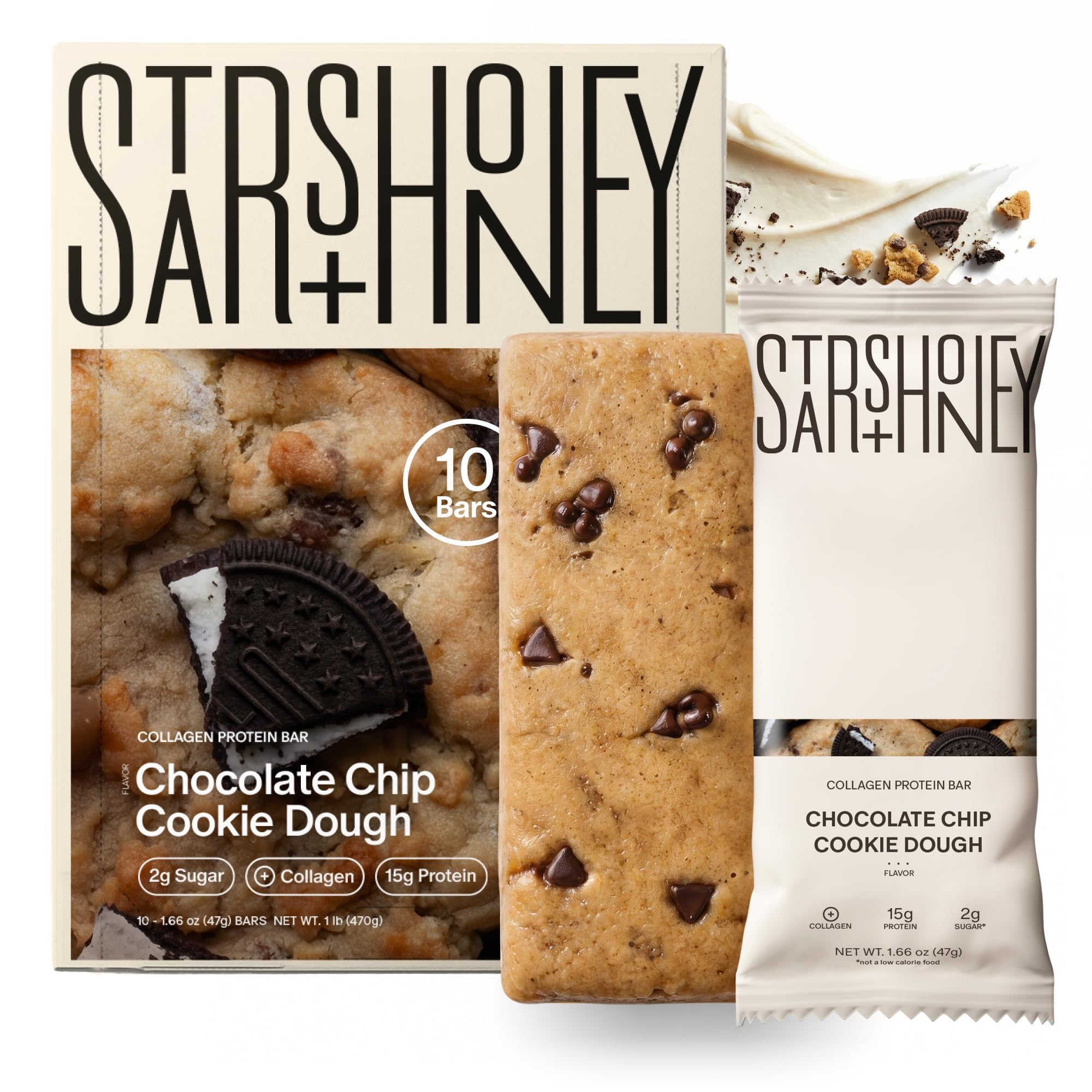 Stars + Honey Protein Bars, Chocolate Chip Cookie Dough, 15g Protein, 2g Sugar, with Collagen Peptides, Dairy Free, Soy & Gluten Free Snacks, Keto